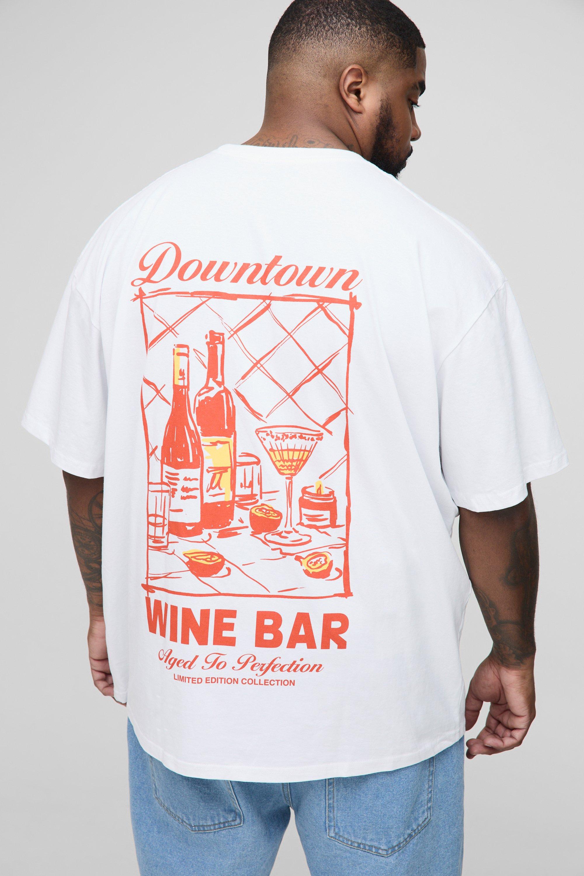 Mens White Plus Vintage Wine Back Graphic Oversized T-Shirt, White