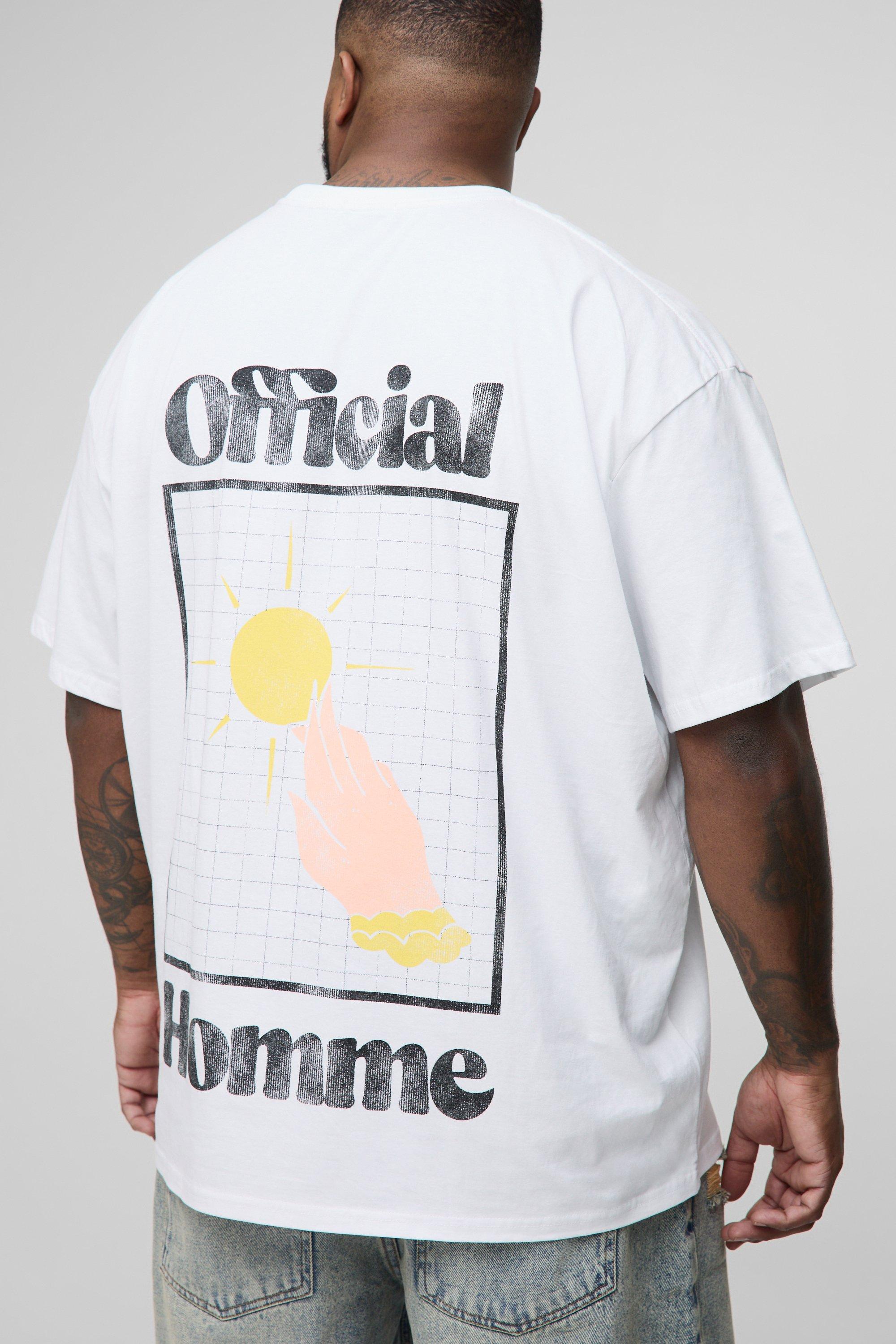 Mens White Plus Oversized Official Homme Back Graphic T-Shirt, White