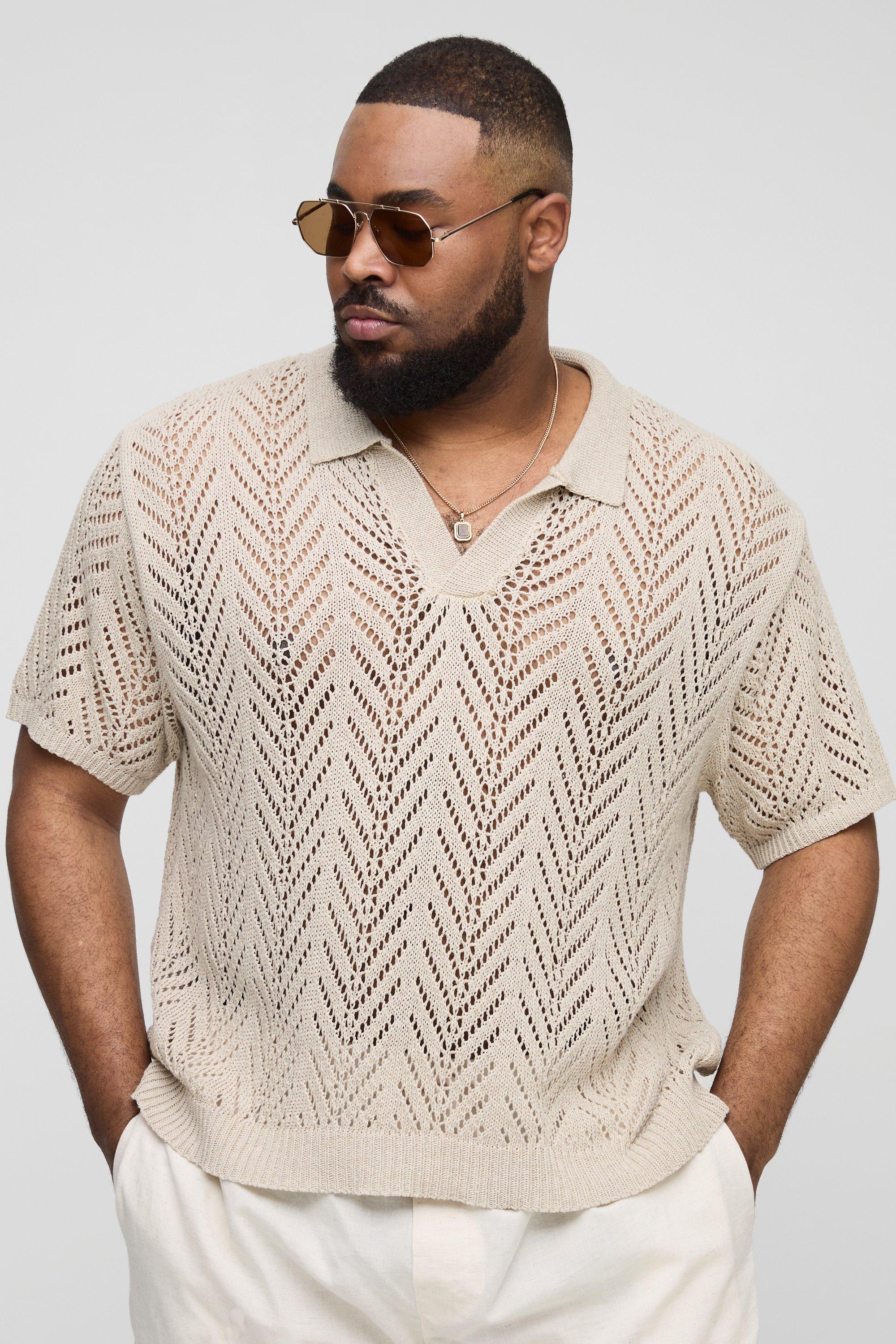 Image of Polo Plus Size squadrata oversize in maglia, Beige