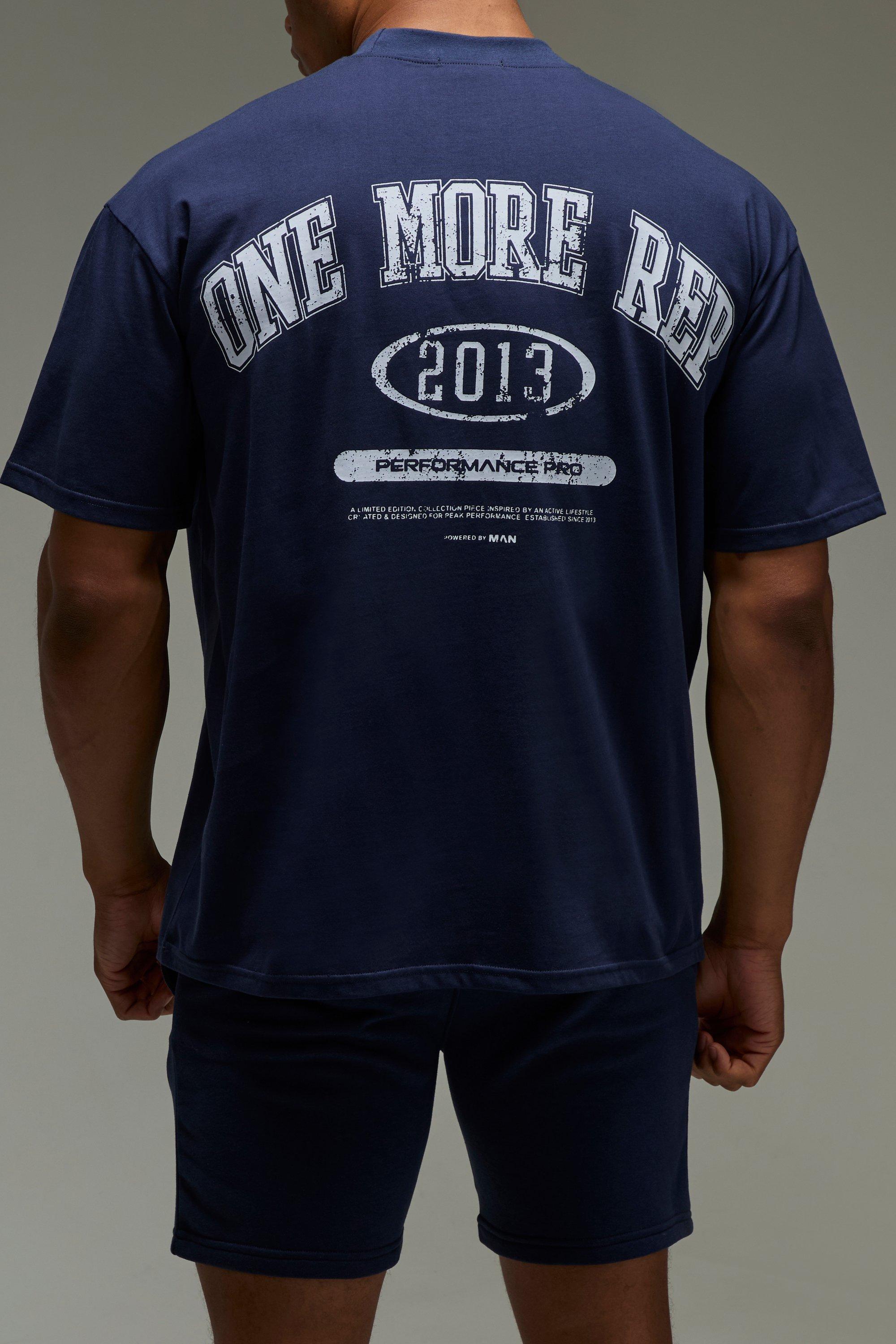 Mens Navy Man Active Oversized One More Rep T-shirt & Short Set, Navy