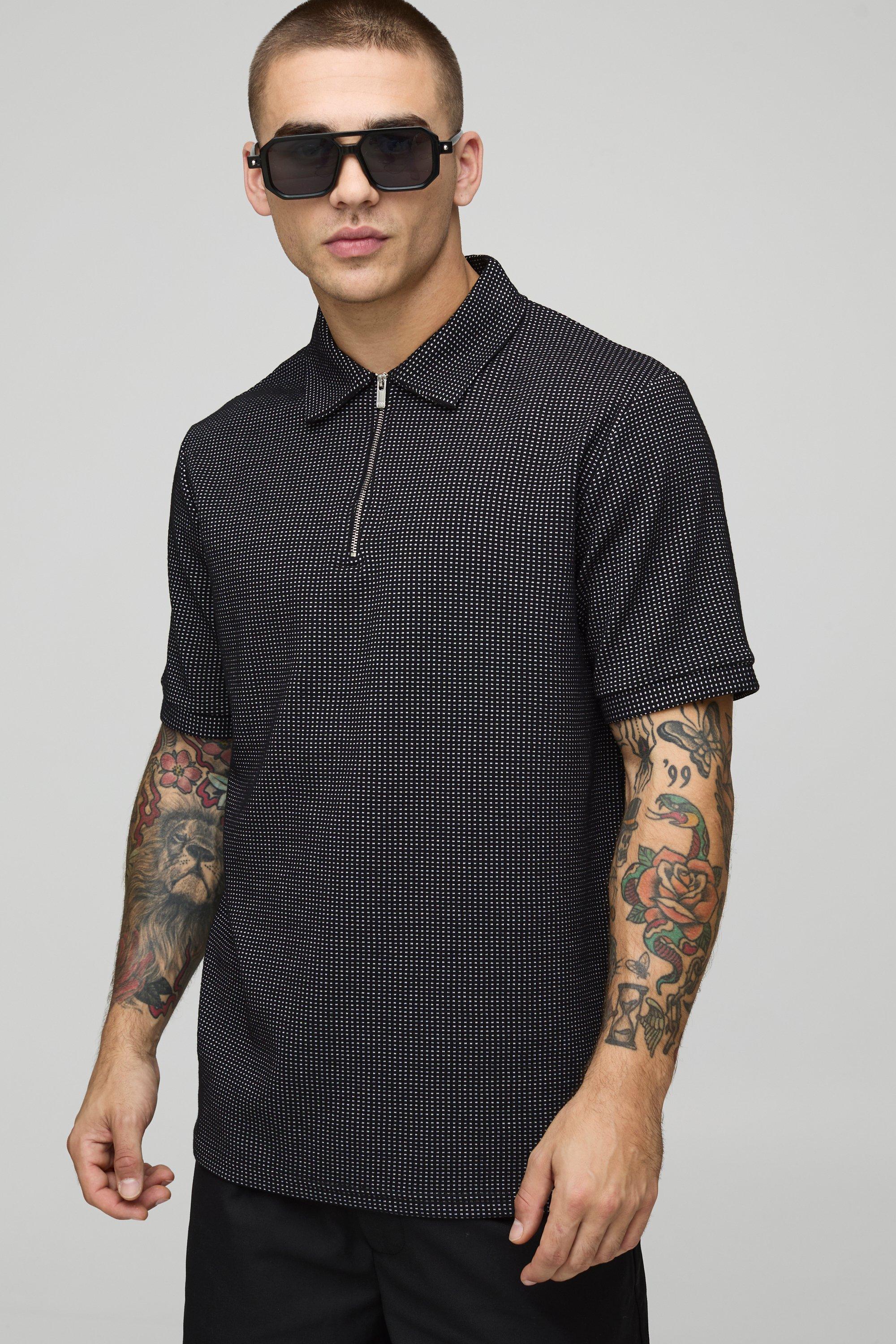 Regular Fit Contrast Waffle Zip Neck Polo
