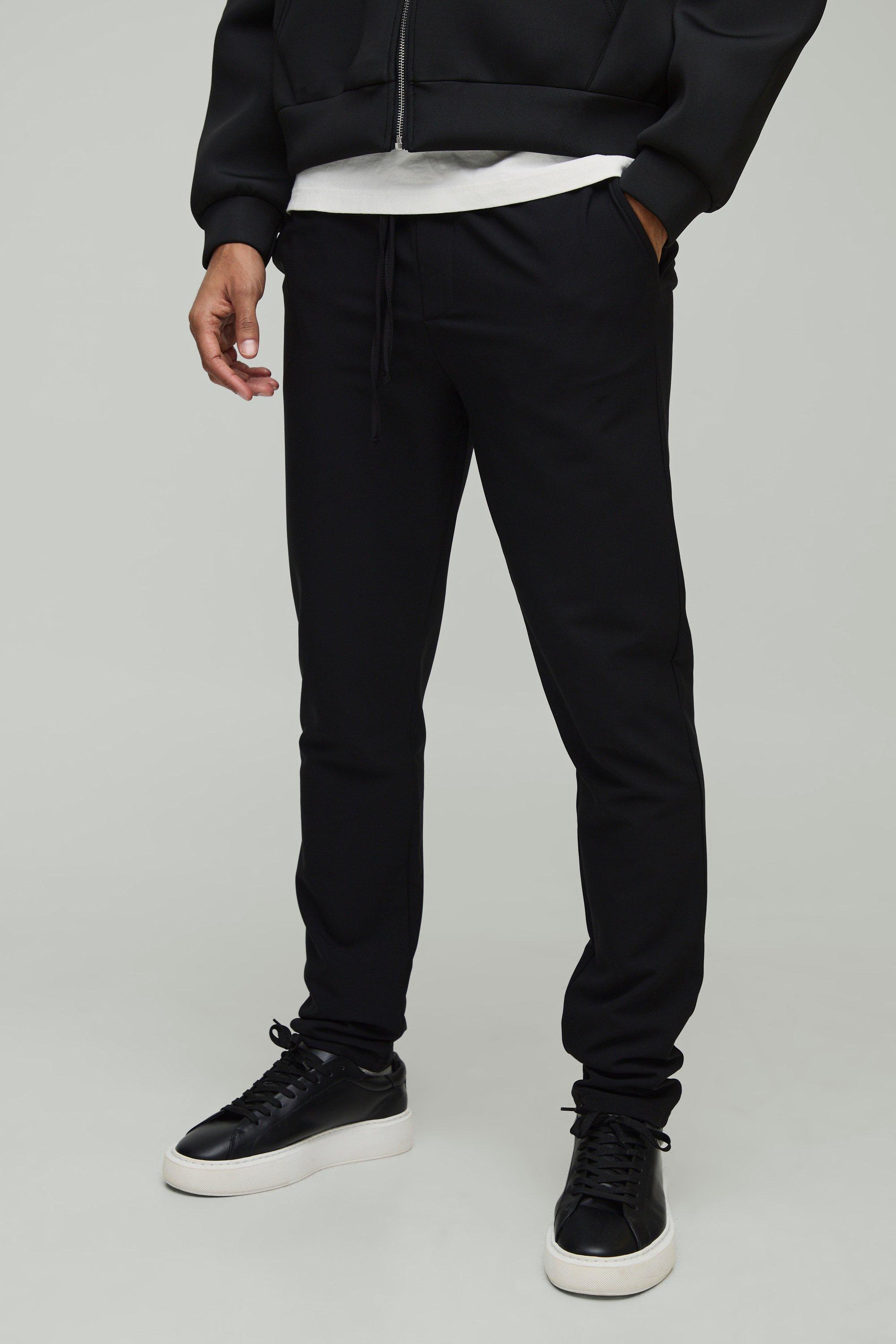 Mens Black Elasticated Waist Technical Stretch Slim Trousers, Black
