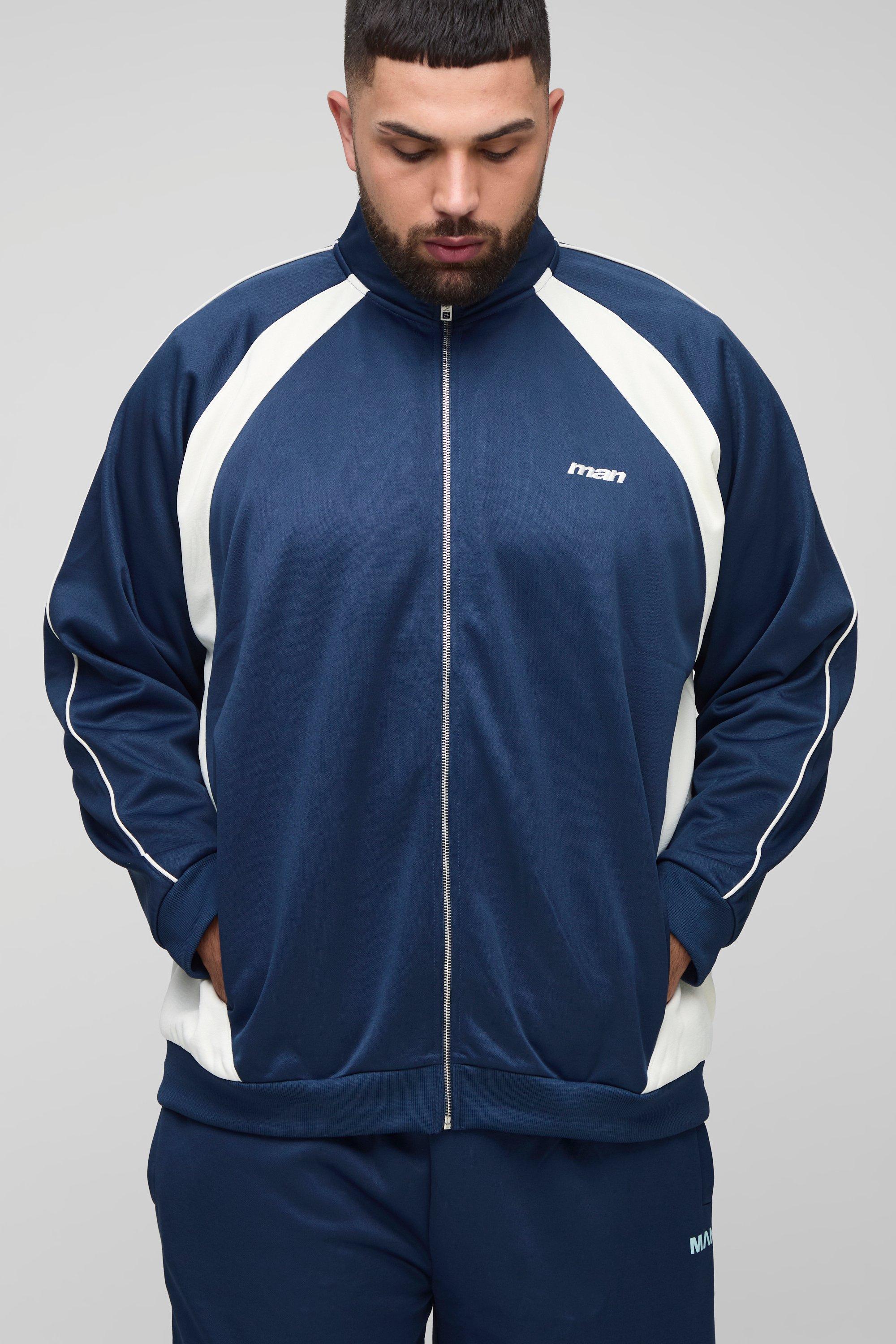 Mens Navy Plus Embroidered Regular Fit Track Jacket, Navy