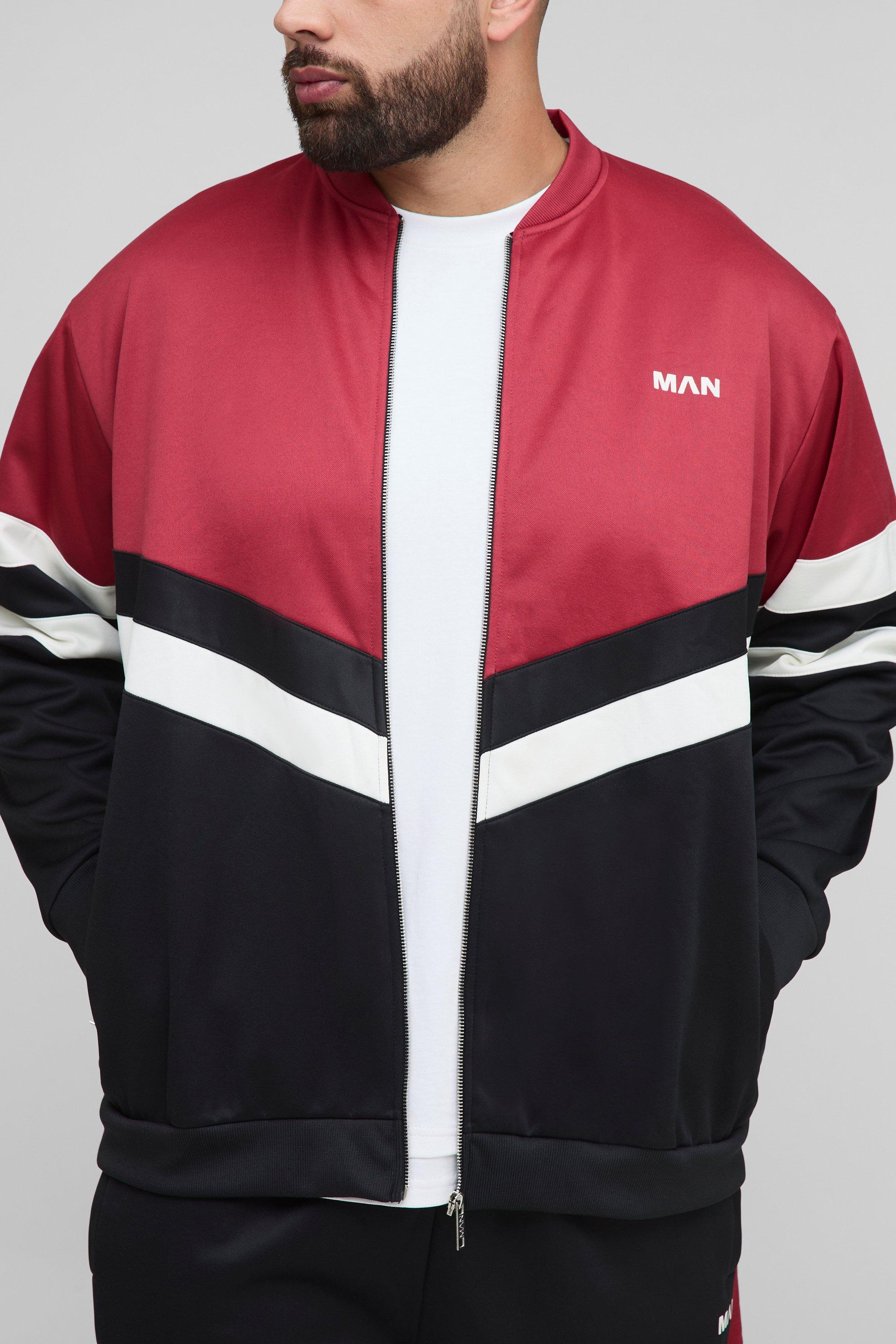 Mens Black Plus Embroidered Regular Fit Track Jacket, Black
