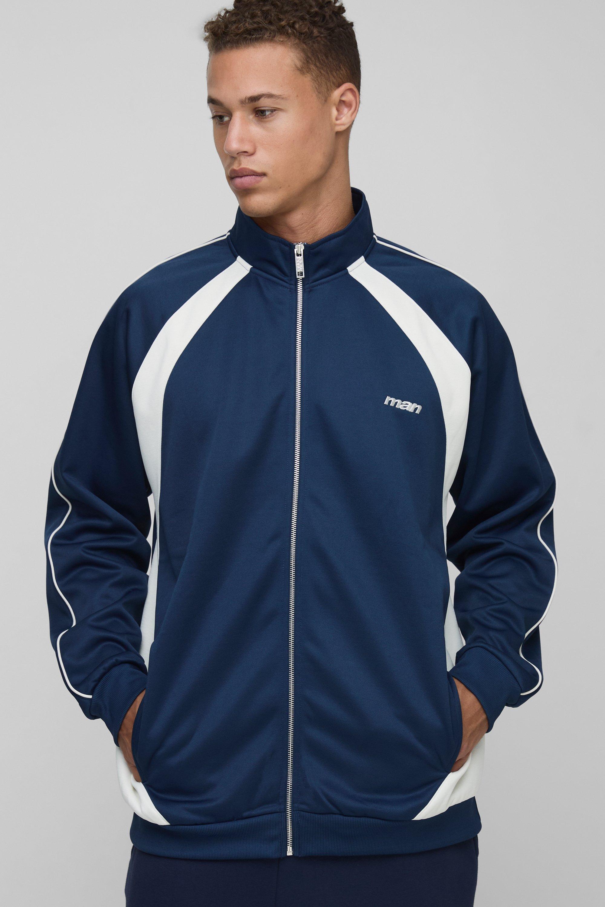 Mens Navy Tall Embroidered Regular Fit Track Jacket, Navy