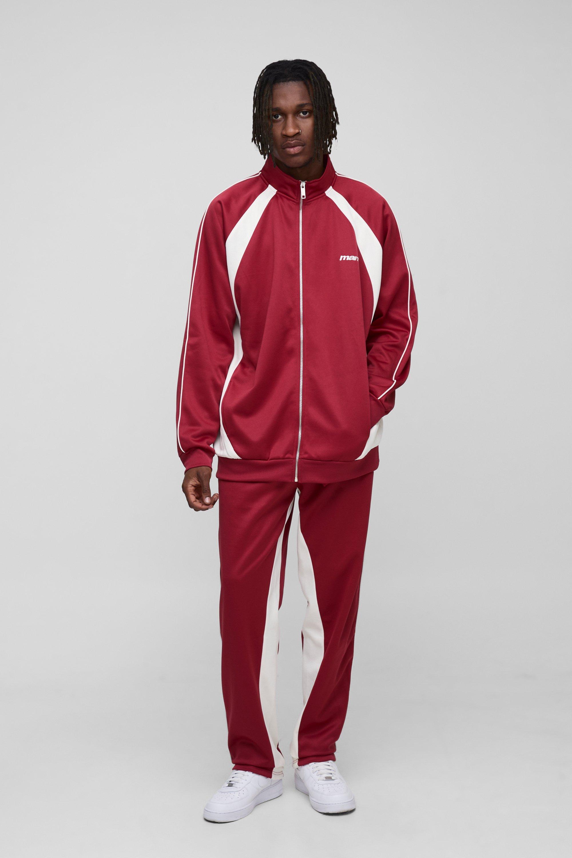 Mens Tall Embroidered Zip Up Sports Gusset Tracksuit, Red