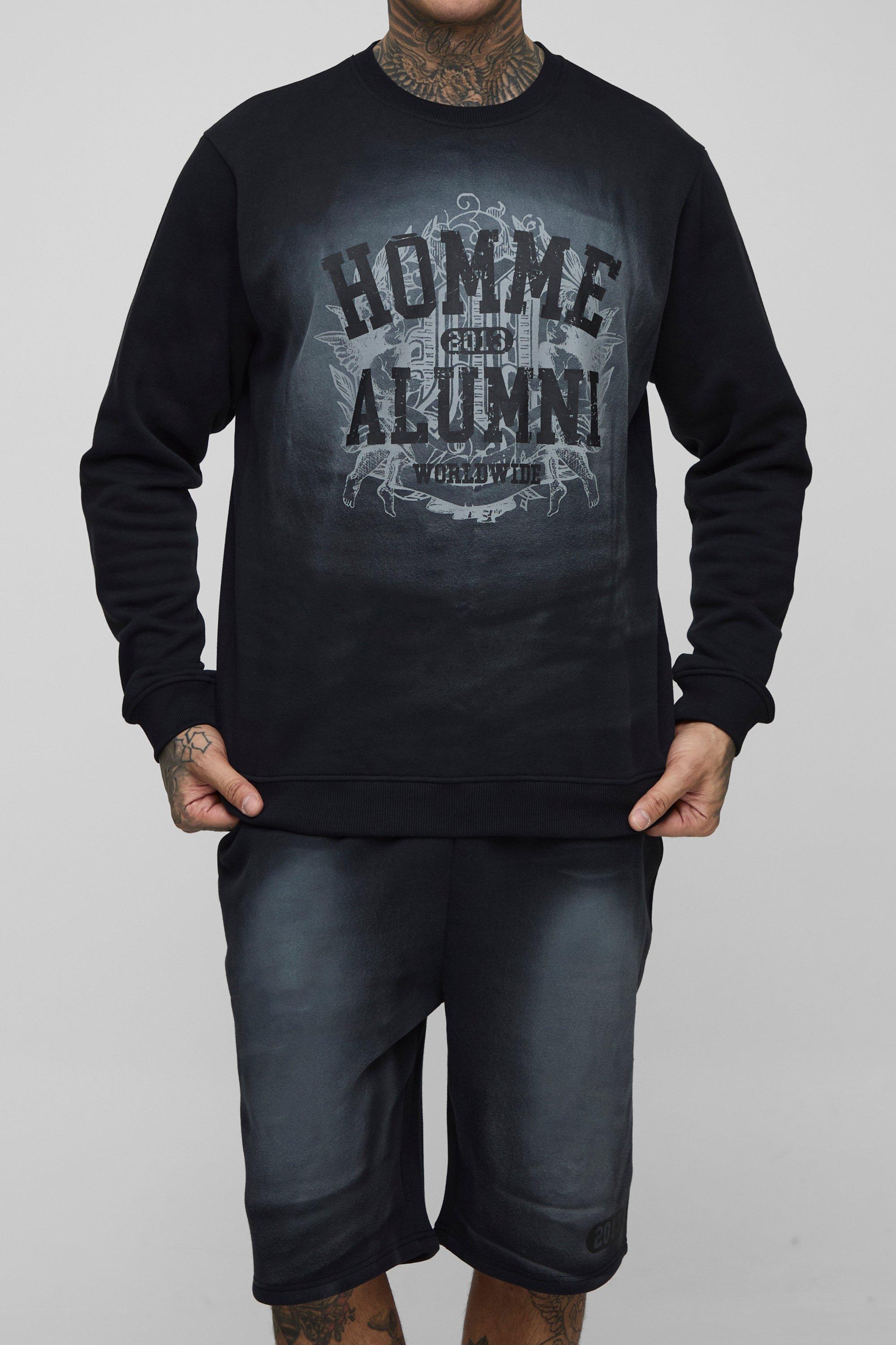 Image of Tall Homme Spray Wash Sweatshirt Regular Fit & Jersey Short Set, Nero