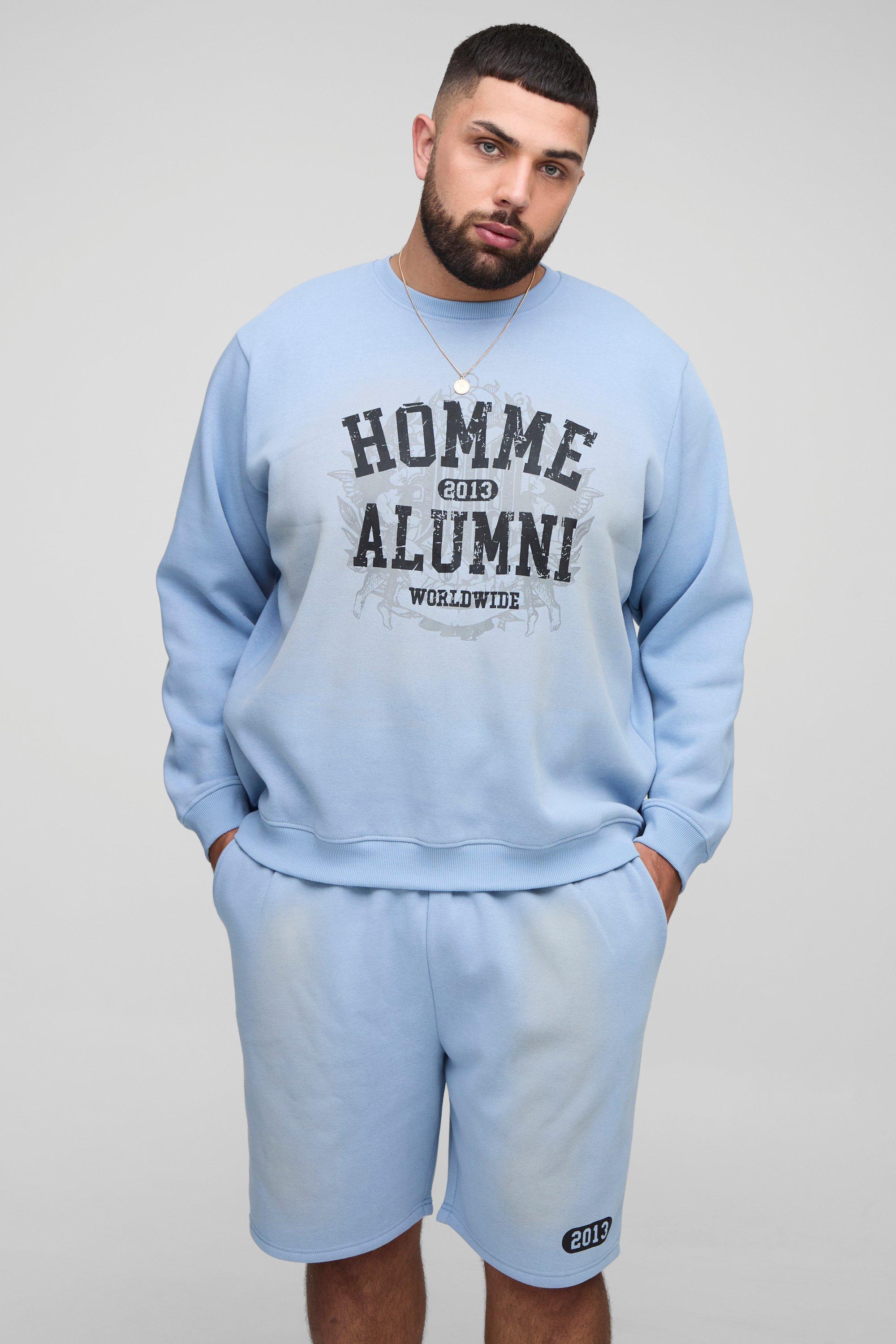 Image of Plus Homme Spray Wash Regular Fit Sweatshirt & Short Set, Azzurro