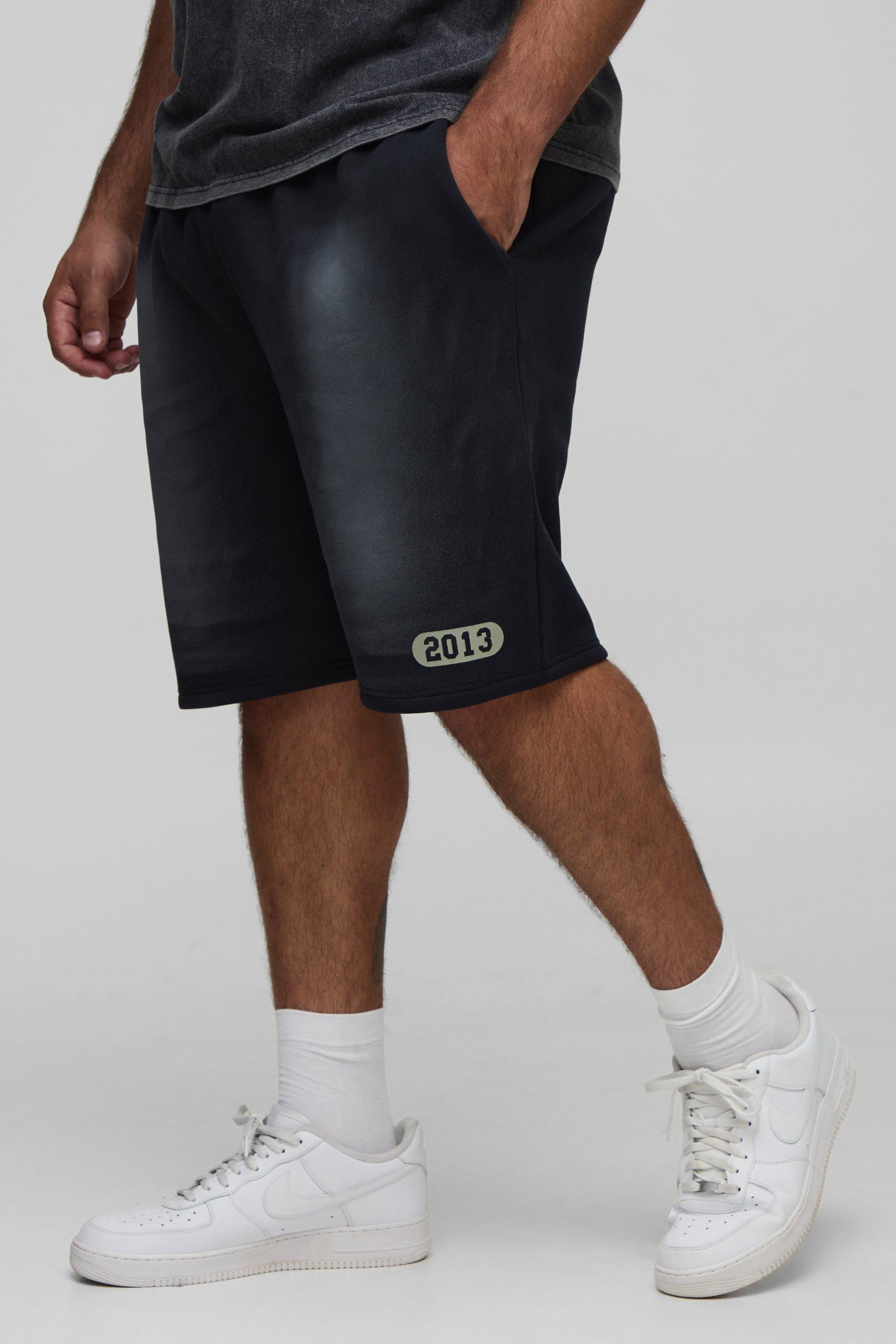 Image of Plus Loose Fit Spray Wash Print Jersey Shorts, Nero