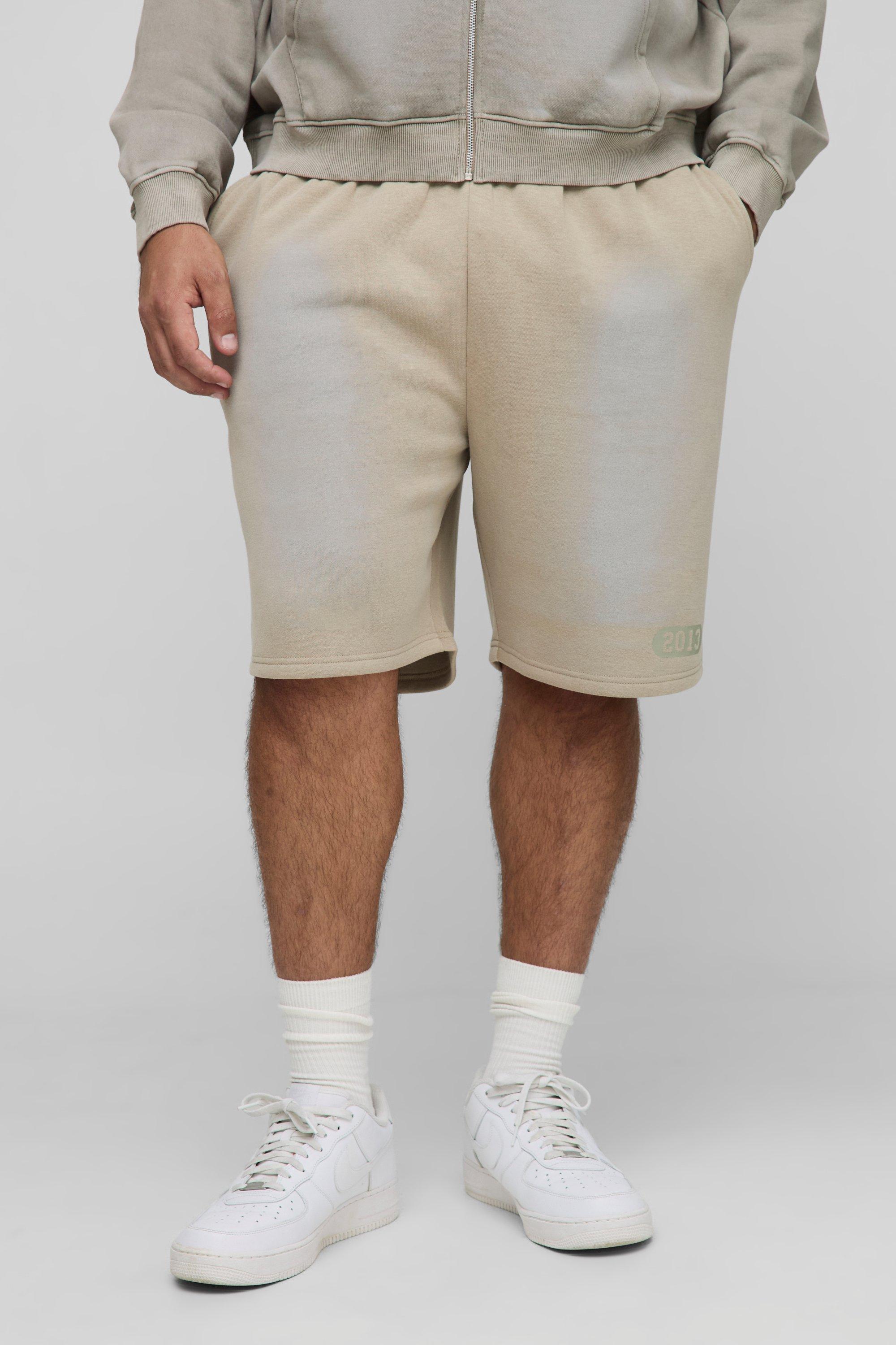 Image of Plus Loose Fit Spray Wash Print Jersey Shorts, Beige
