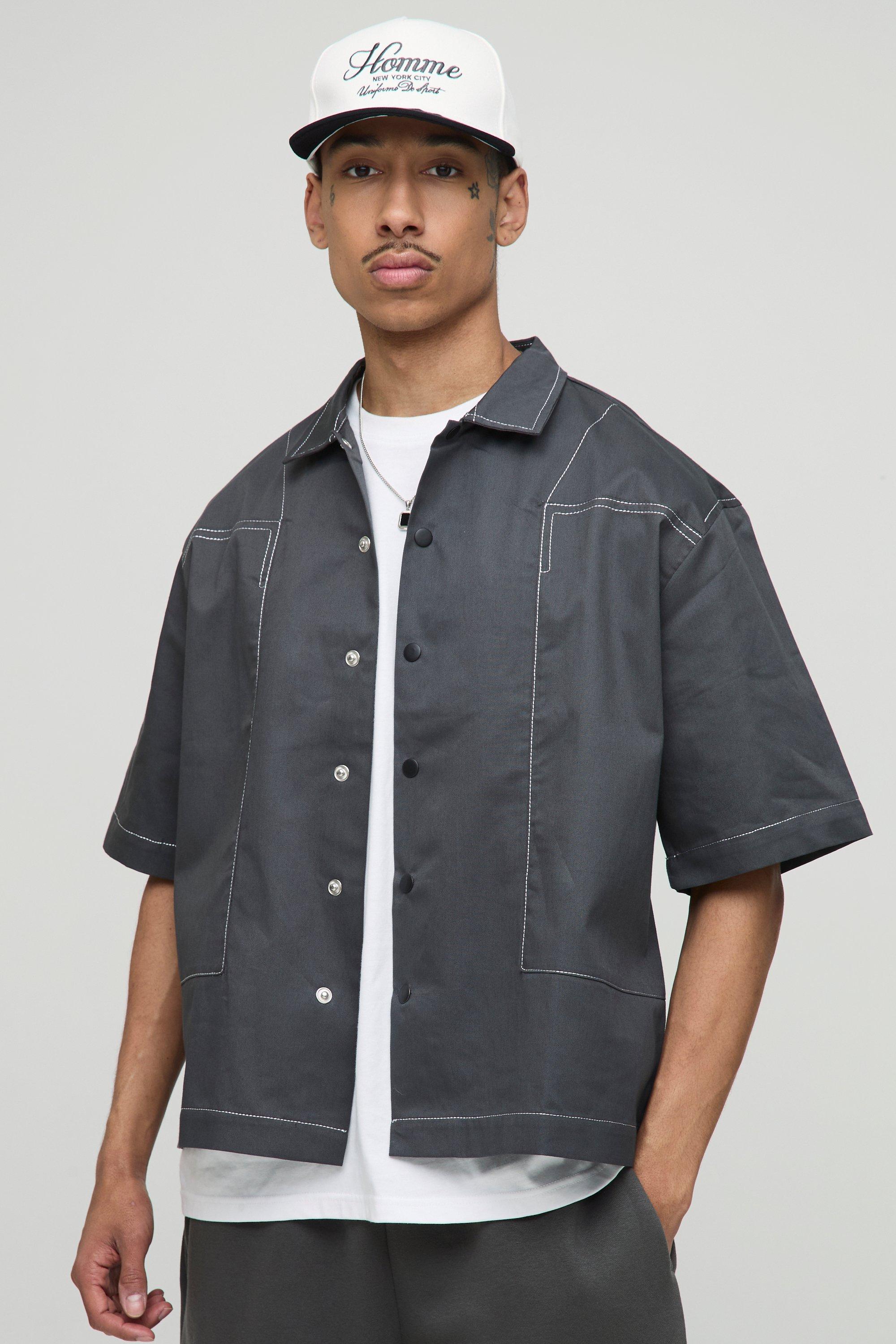 Oversized Half Sleeve Contrast Stitch Collared Shirt
