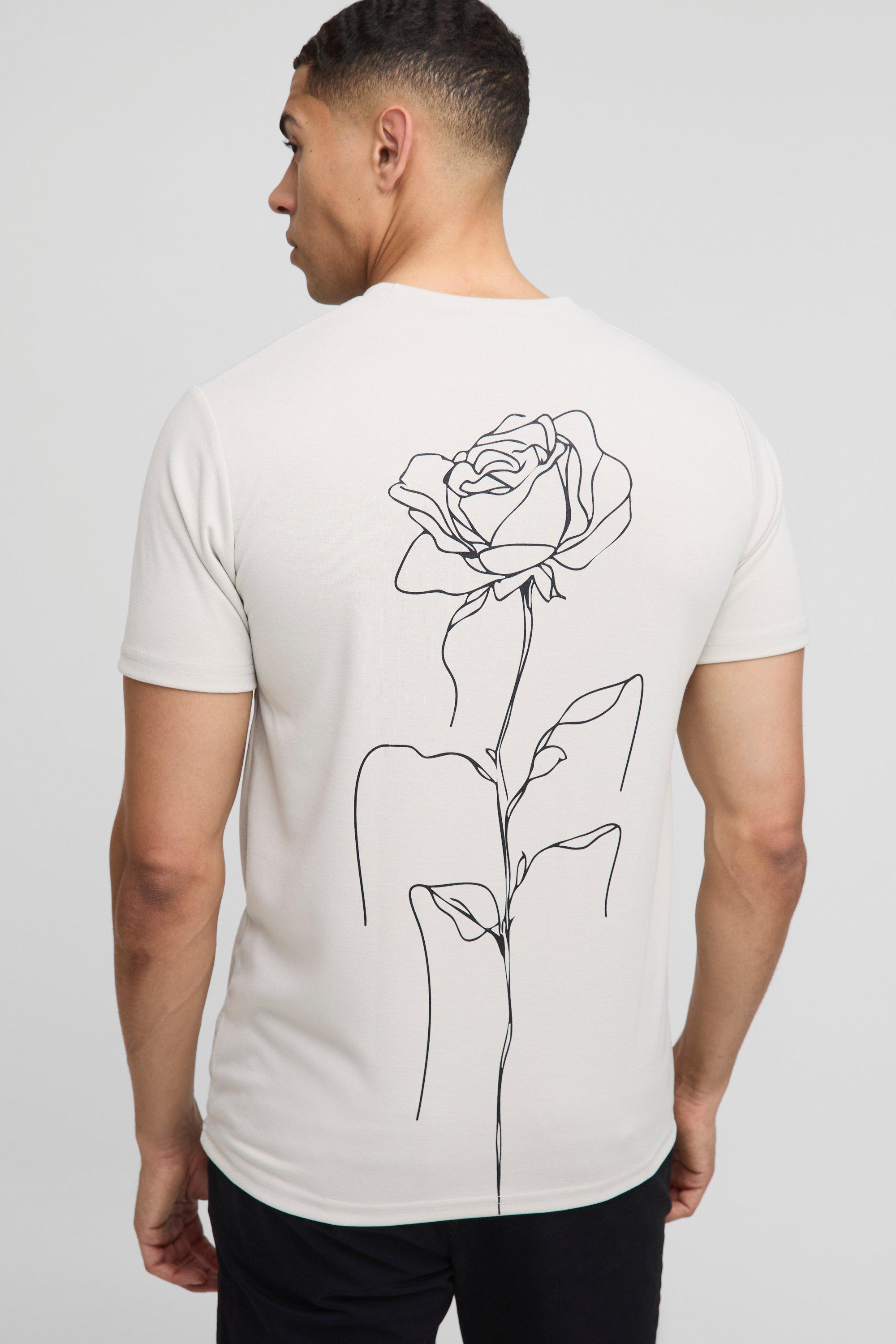 Mens Grey Heavy Weight Interlock Floral Slim T-Shirt, Grey