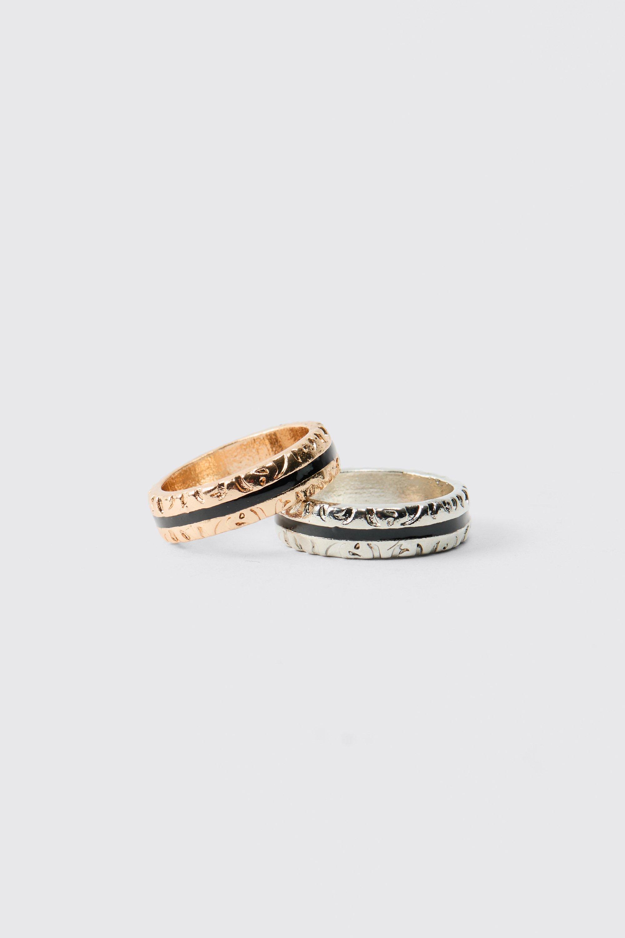 Mens Grey Silver And Gold Ring 2 Pack, Grey