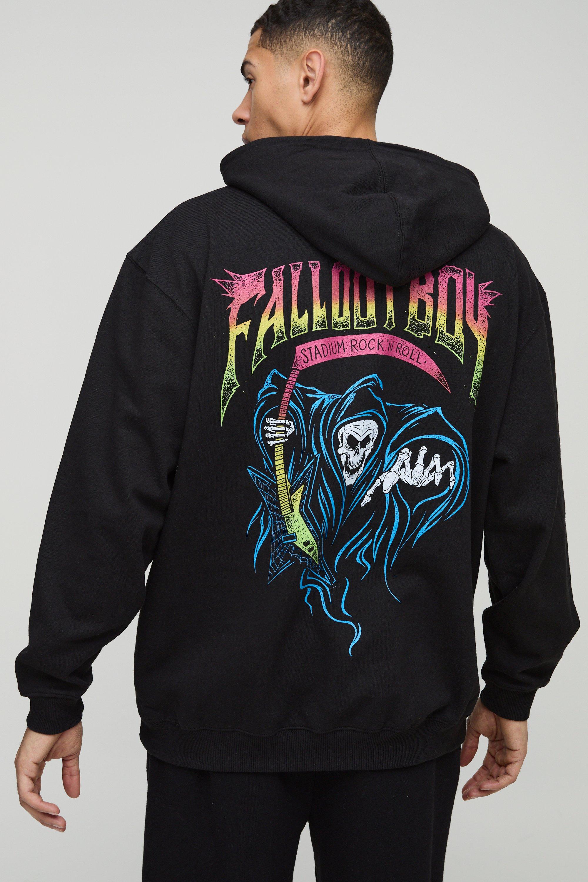 Mens Black Oversized Fall Out Boy License Hoodie, Black
