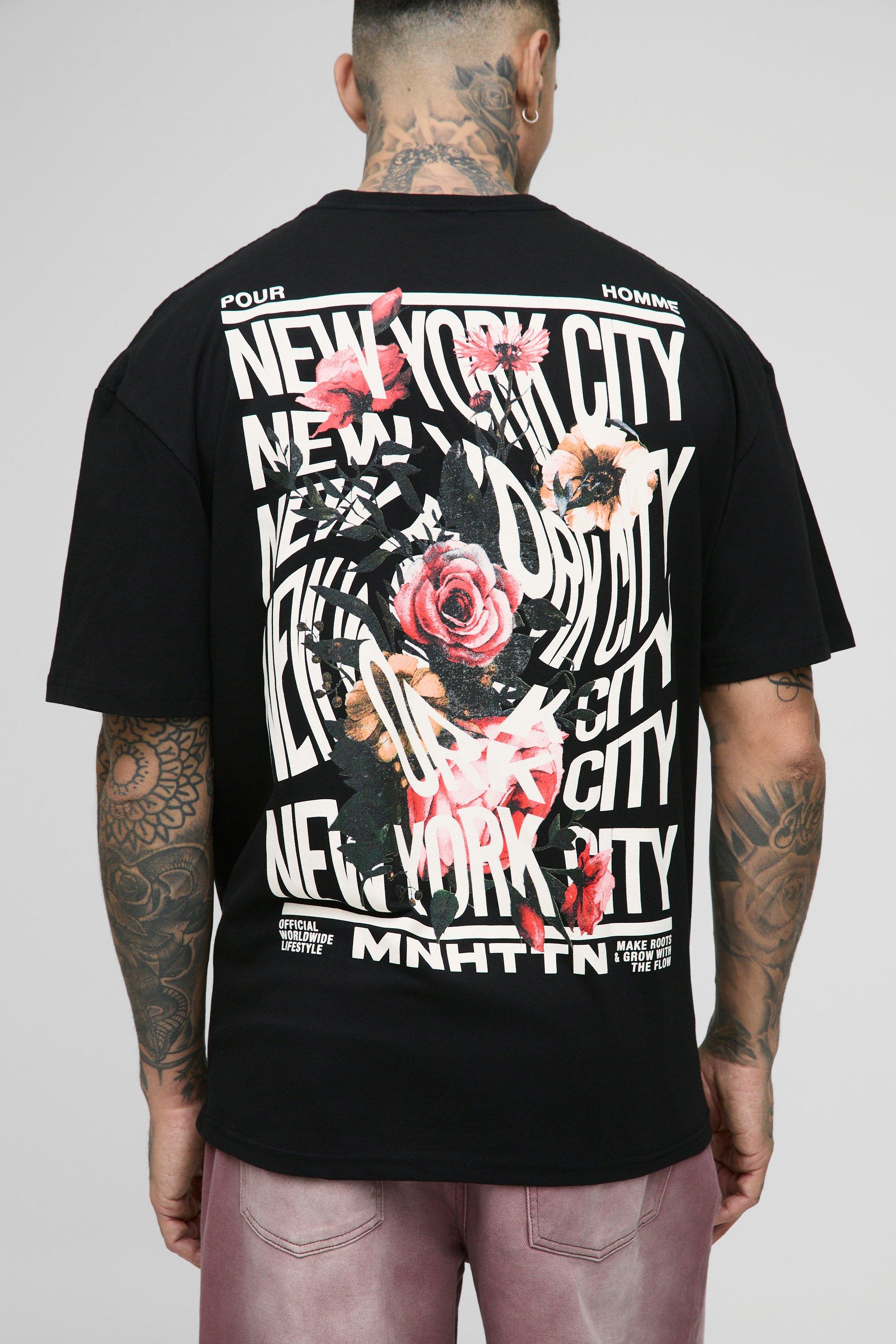 Mens Black Tall New York Oversized Graphic T-Shirt, Black