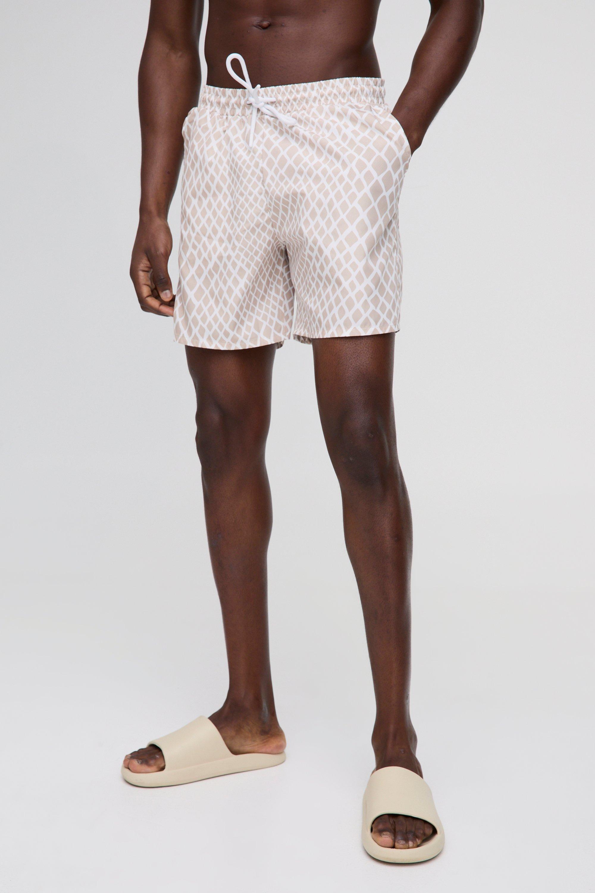 Mens Beige Regular Abstract Animal Print Swim Short, Beige