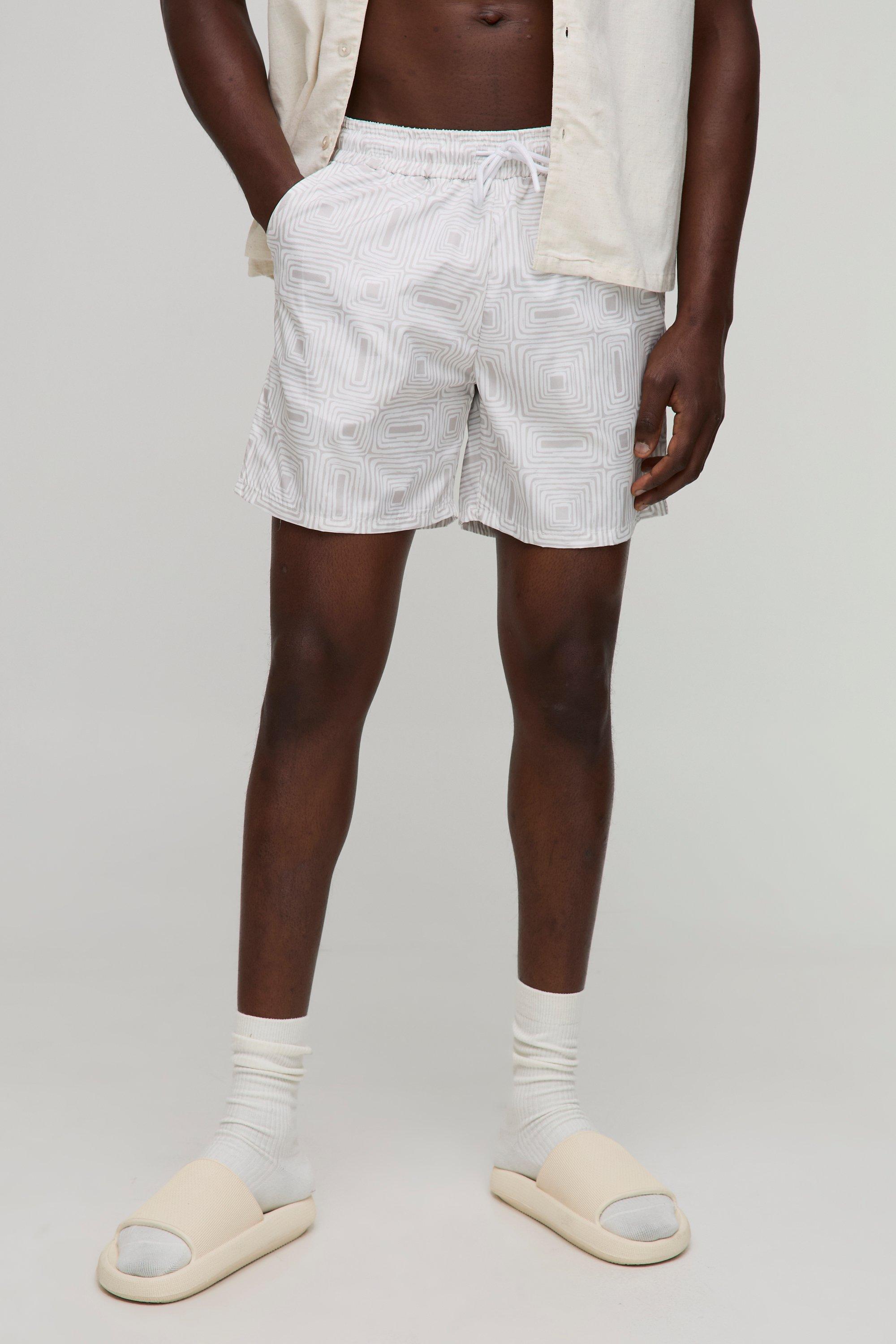 Image of Costume a pantaloncino medio con stampa, Cream