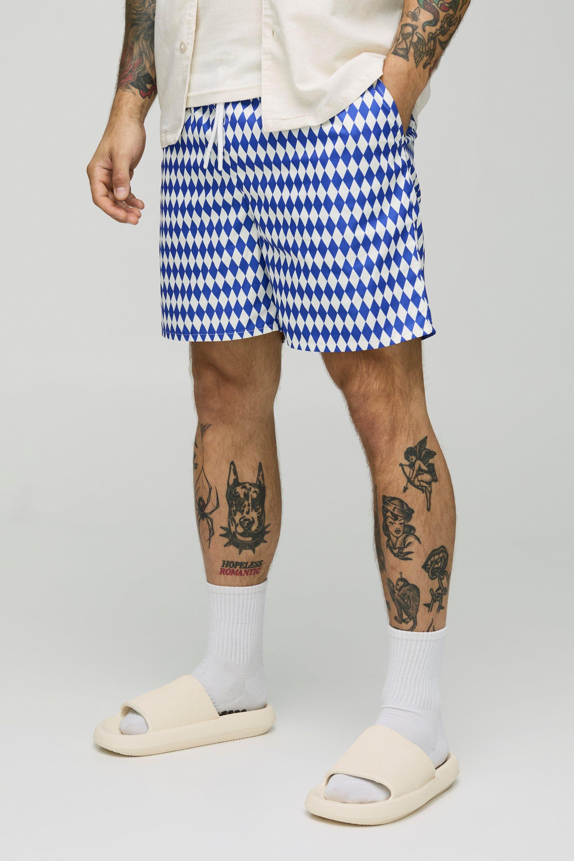 Image of Costume a pantaloncino medio con stampa a quadri, Azzurro