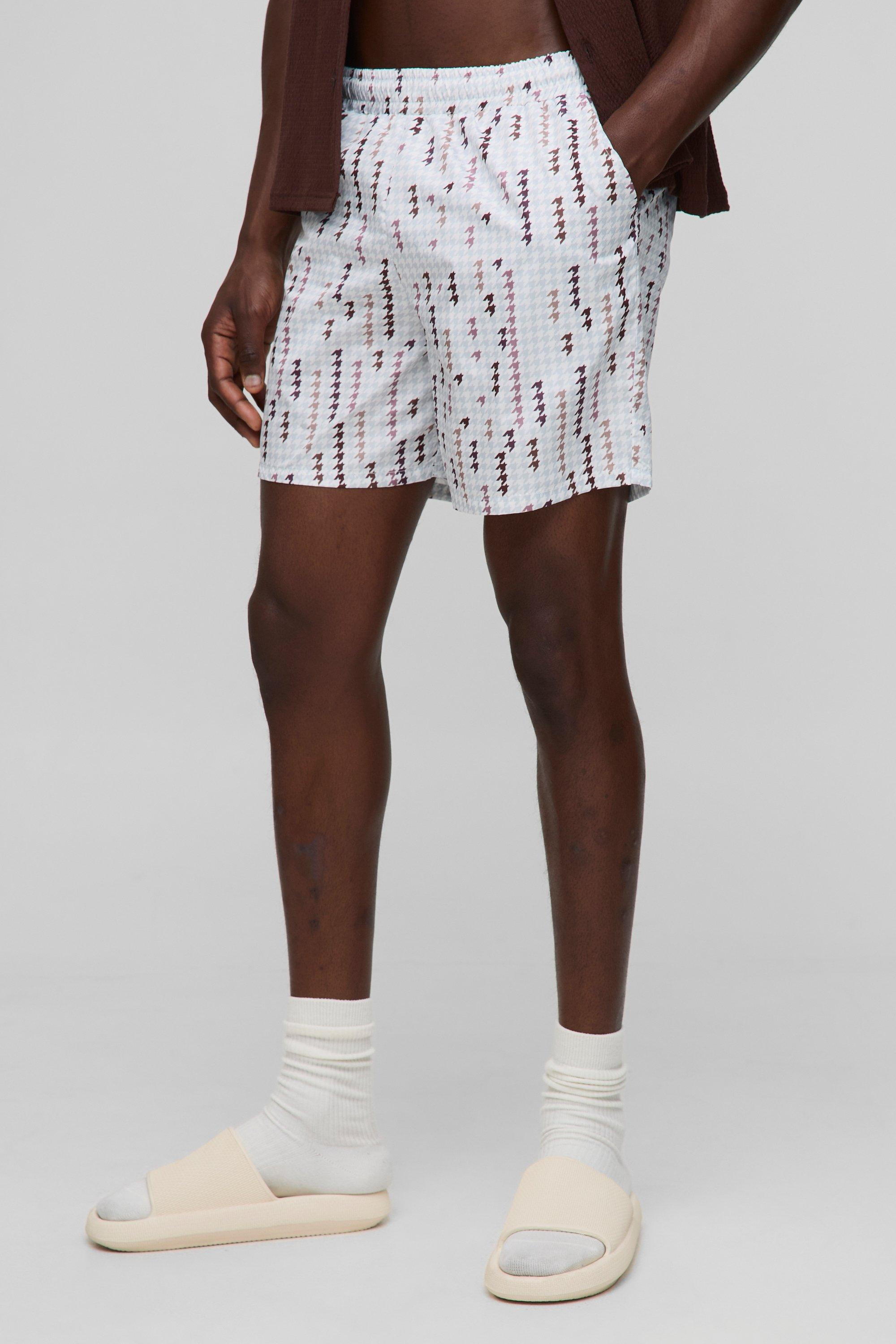 Houndstooth Printed Mid Length Swim Short
