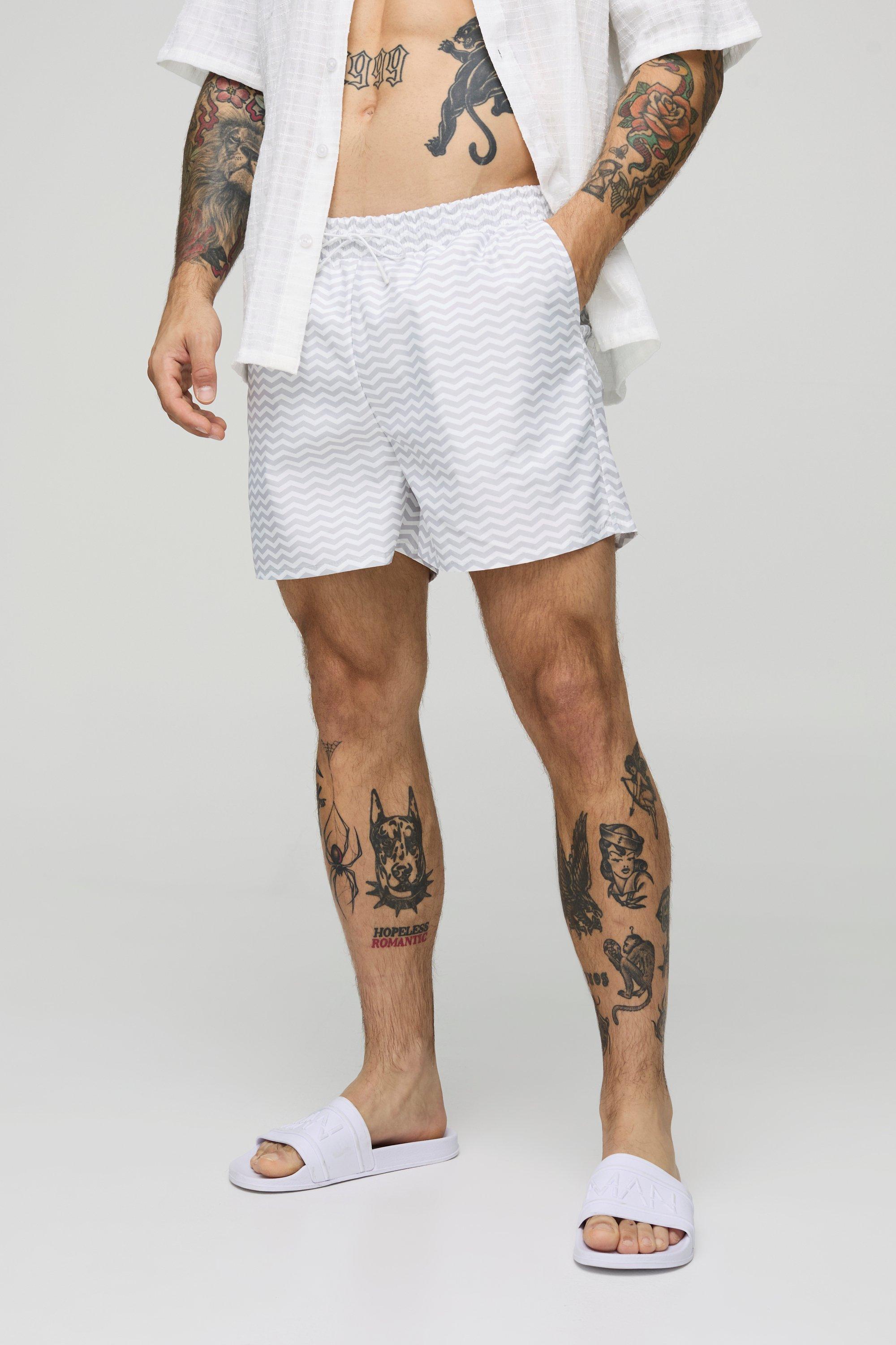 Mens Grey Zig Zag Print Short Length Swim Short, Grey