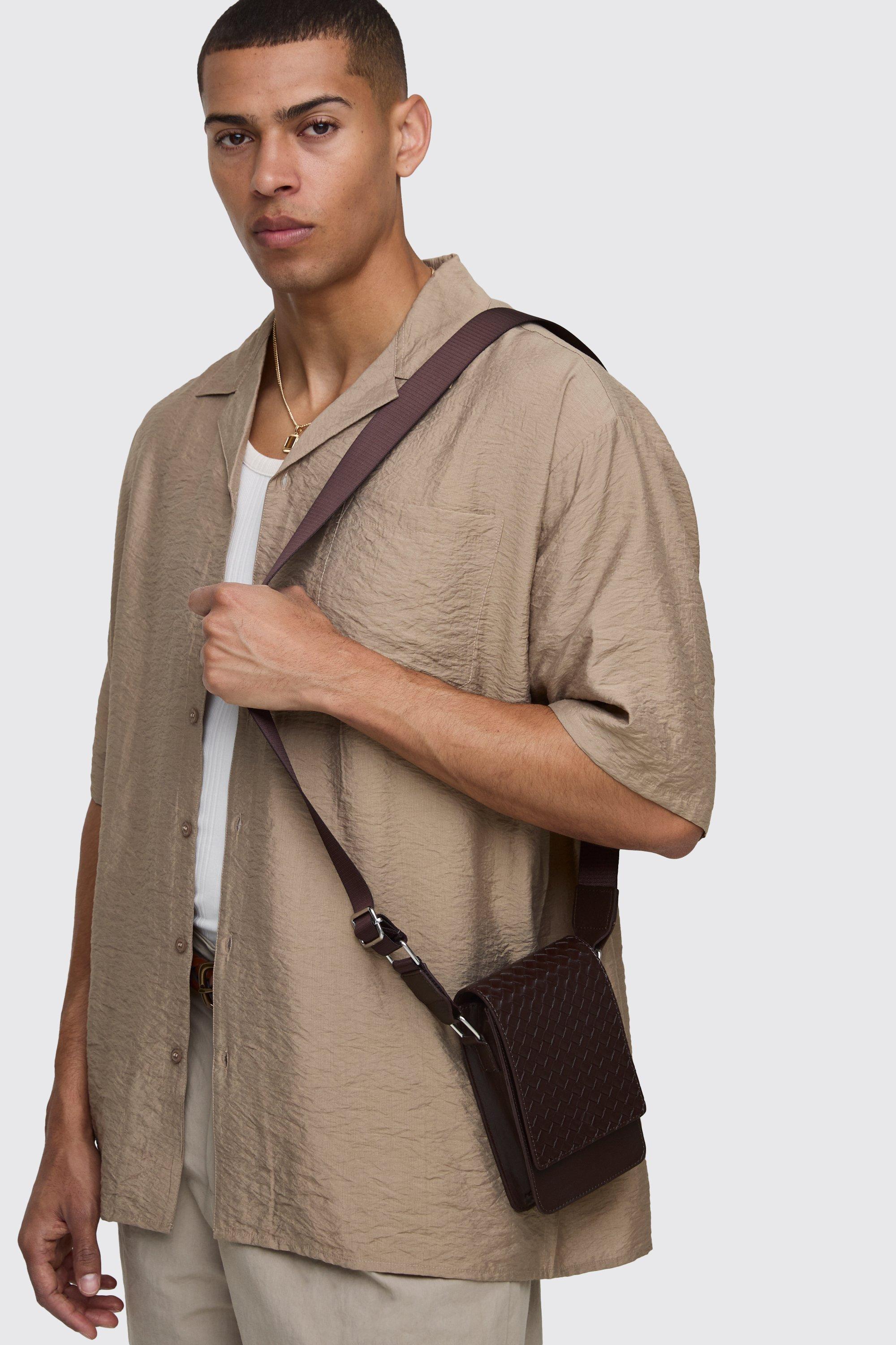 Mens Brown PU Diamond Cross Bag, Brown