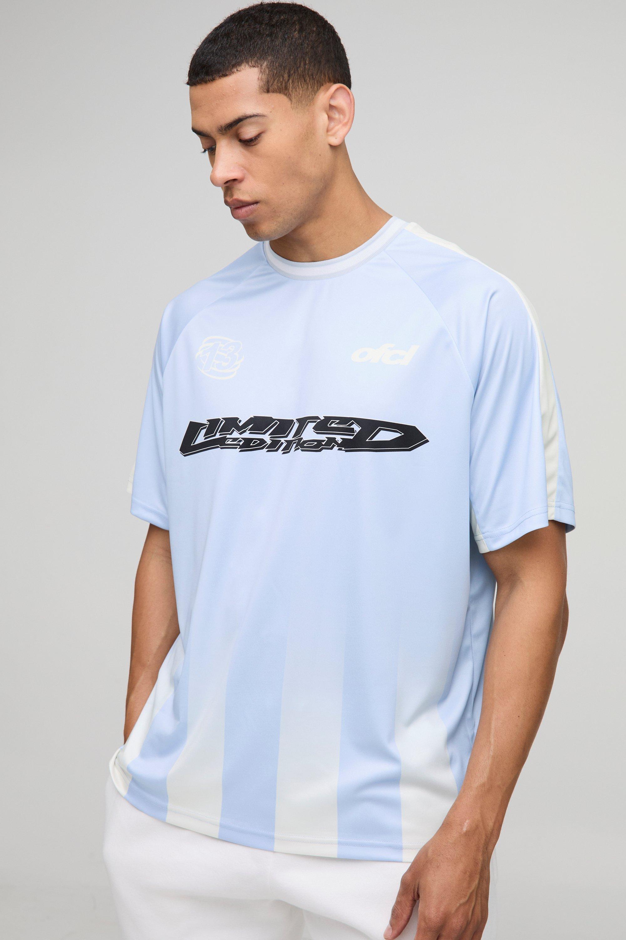 Mens Blue Oversized Ombre Raglan Sports Top, Blue