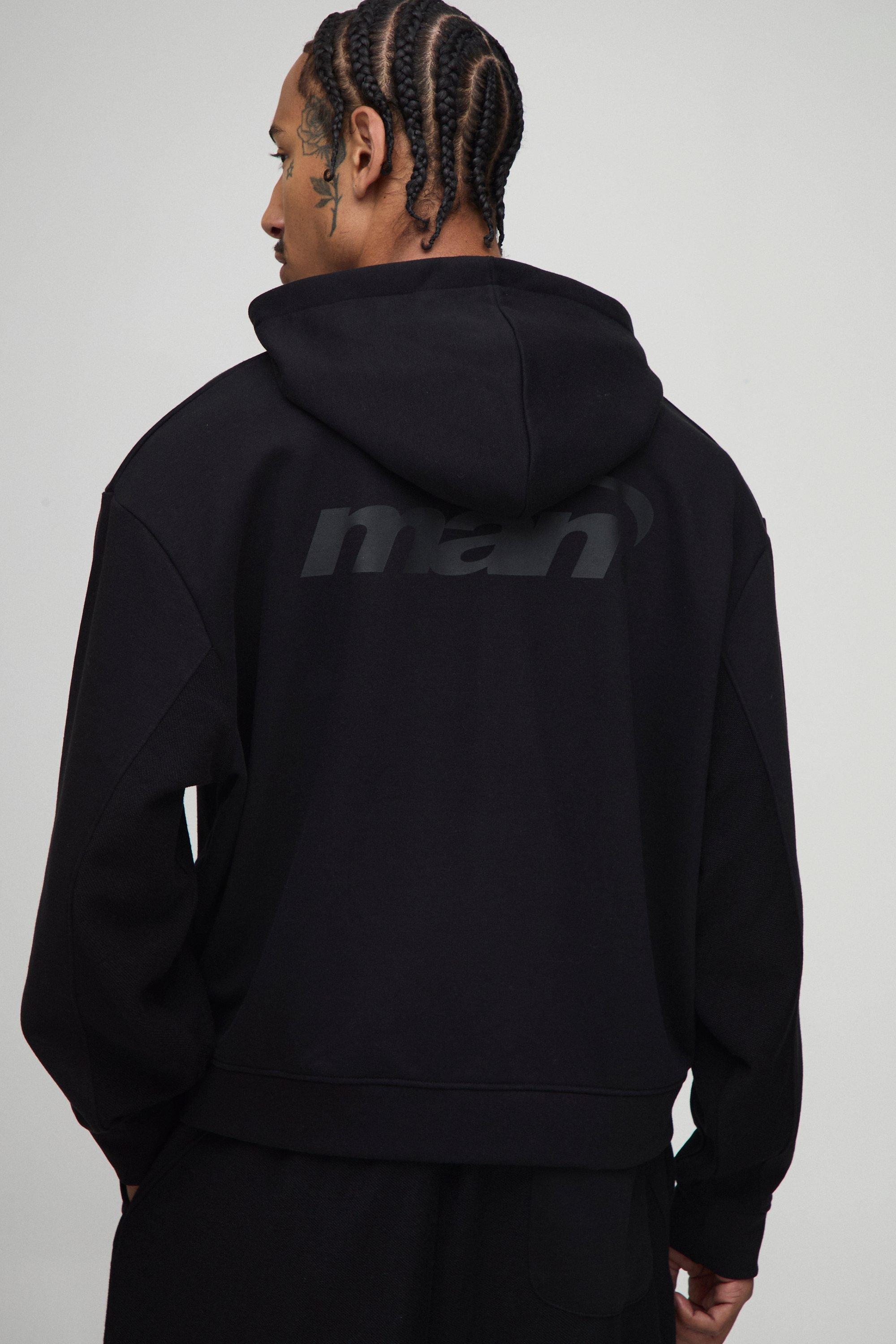 Mens Black Oversized Reverse Loopback Hoodie, Black
