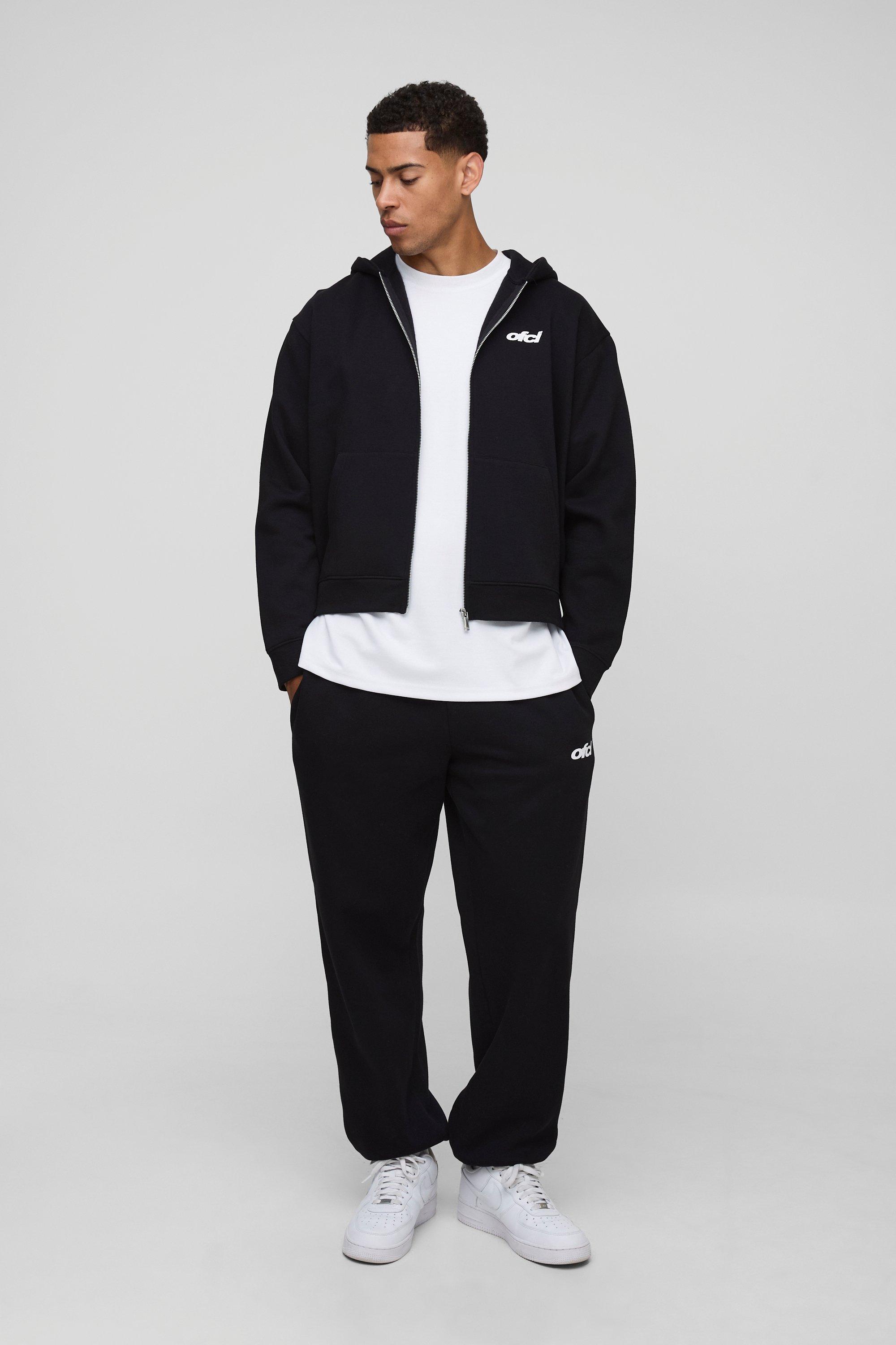 Image of Oversized Boxy Man Drop Crotch Zip Through Tracksuit, Nero