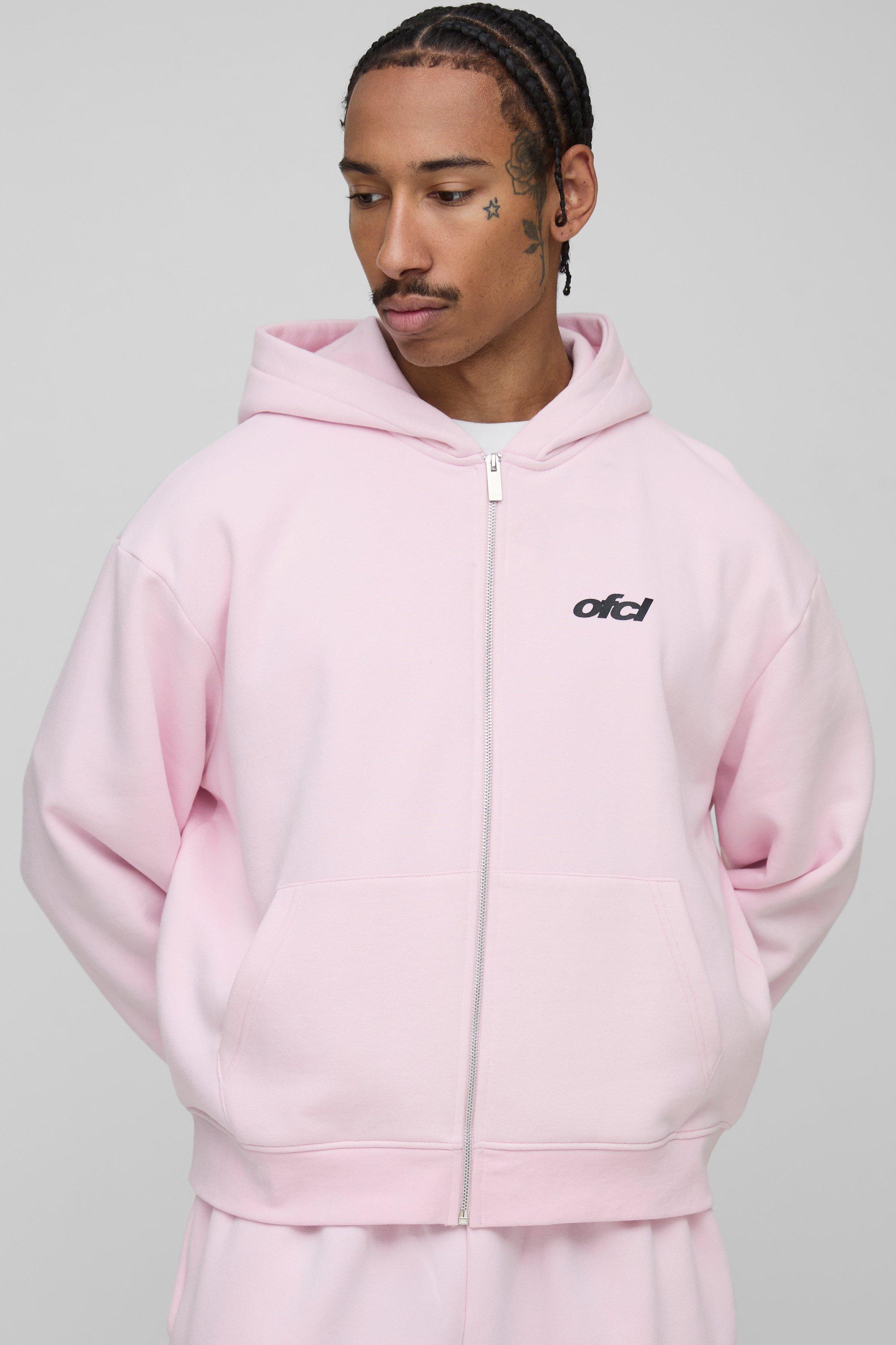 Mens Pink Oversized Boxy Pastel Man Zip Through Hoodie, Pink