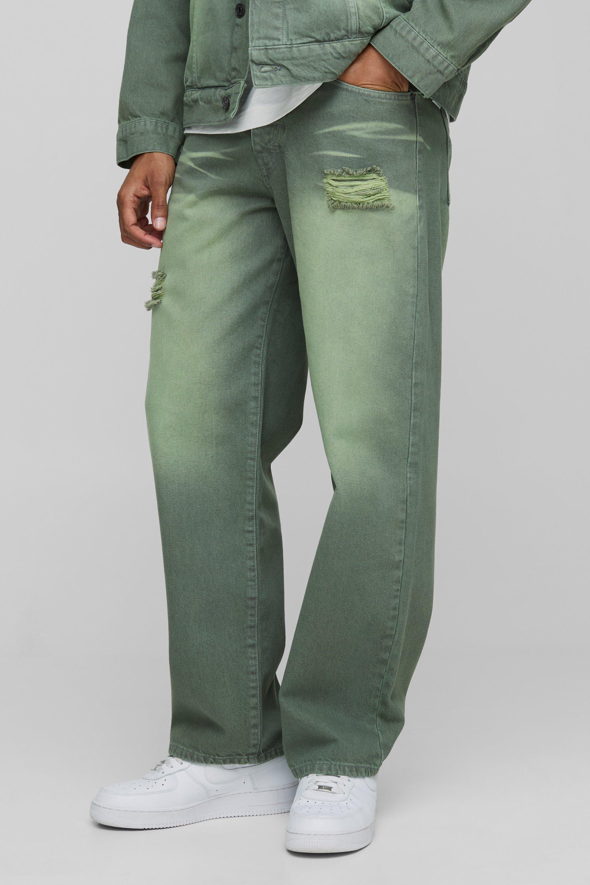 Image of Jeans rilassati in tinta verde, Verde