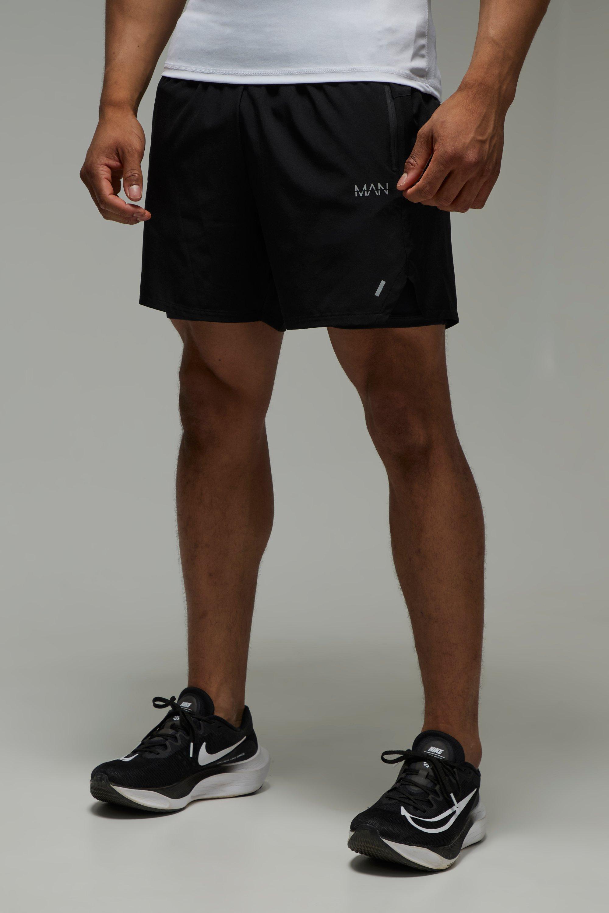 Mens Black Man Active Stretch Woven 2in1 Shorts, Black