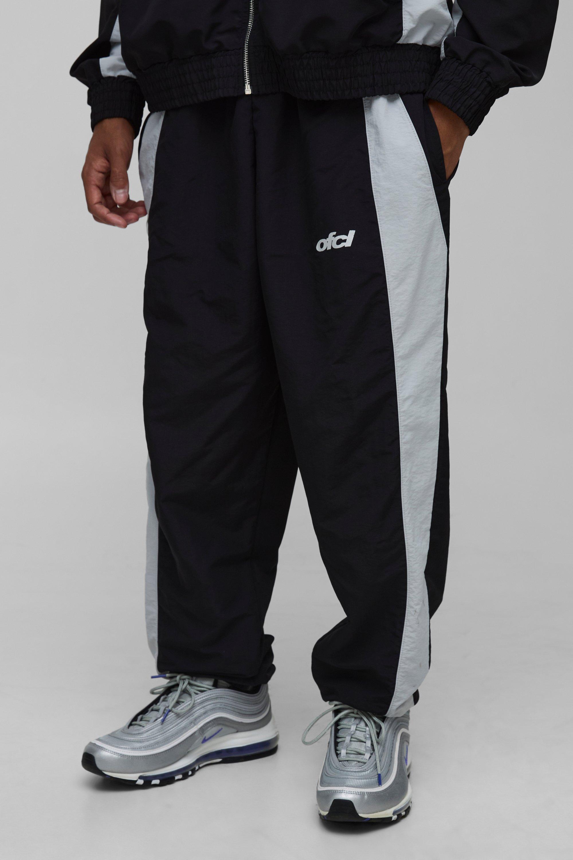 Mens Black Oversized Ofcl Panelled Shell Trousers, Black
