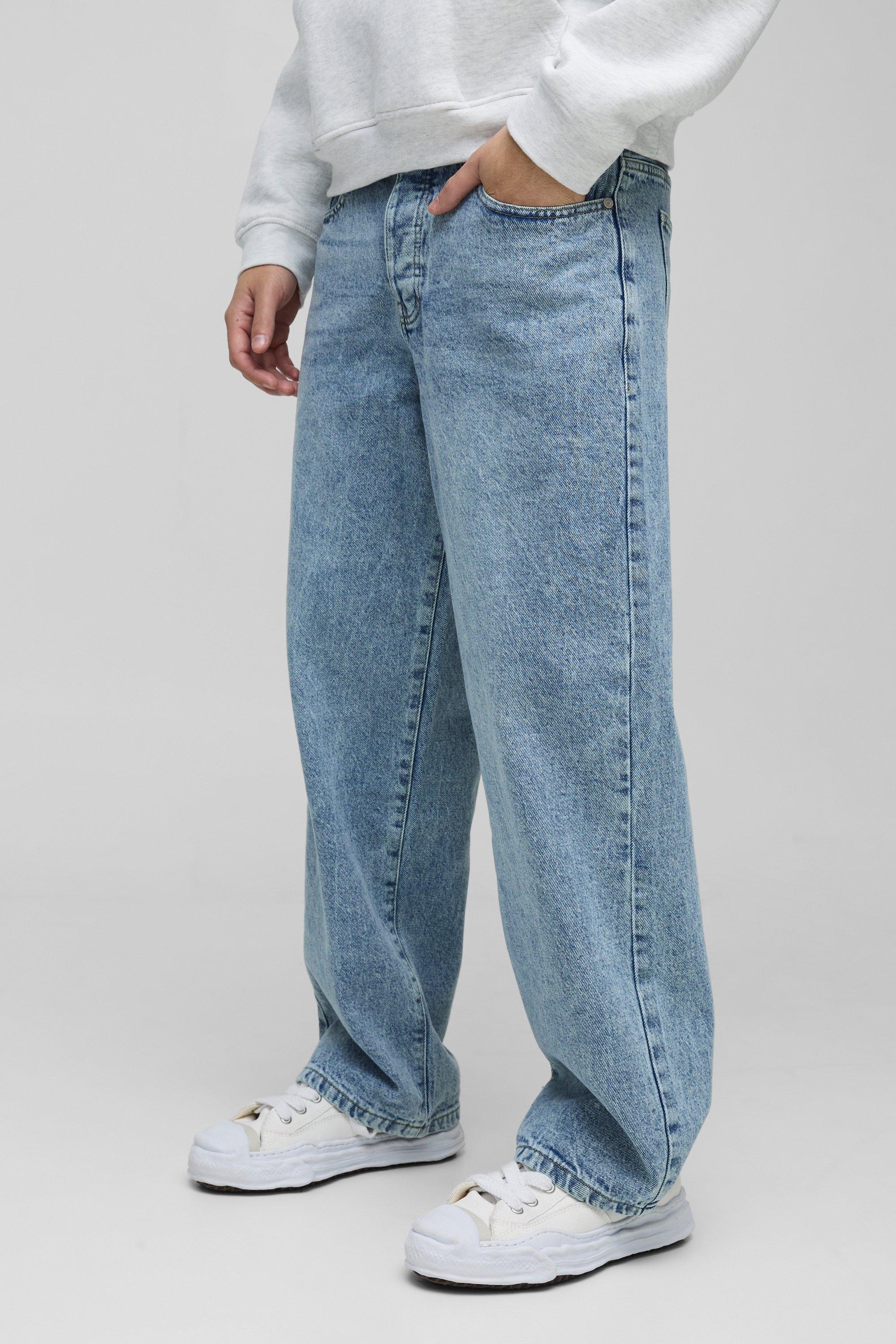 Image of Jeans rilassati in denim rigido, Azzurro