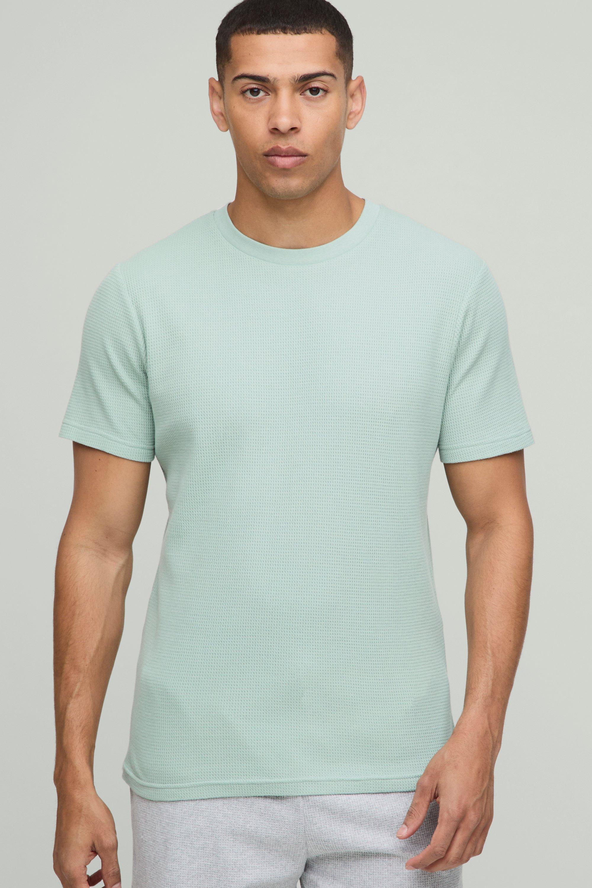 Mens Green Slim Fit Waffle T-Shirt, Green