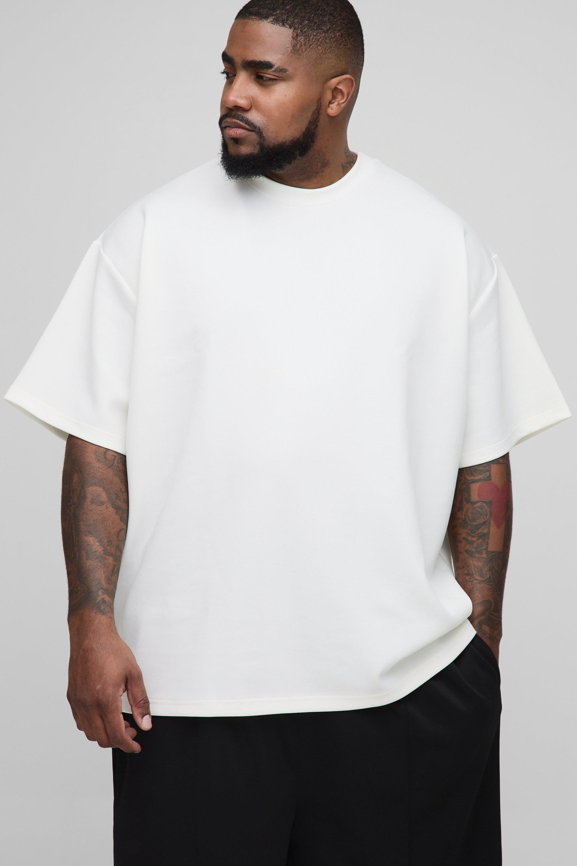 Mens Cream Plus Oversized Scuba T-Shirt, Cream