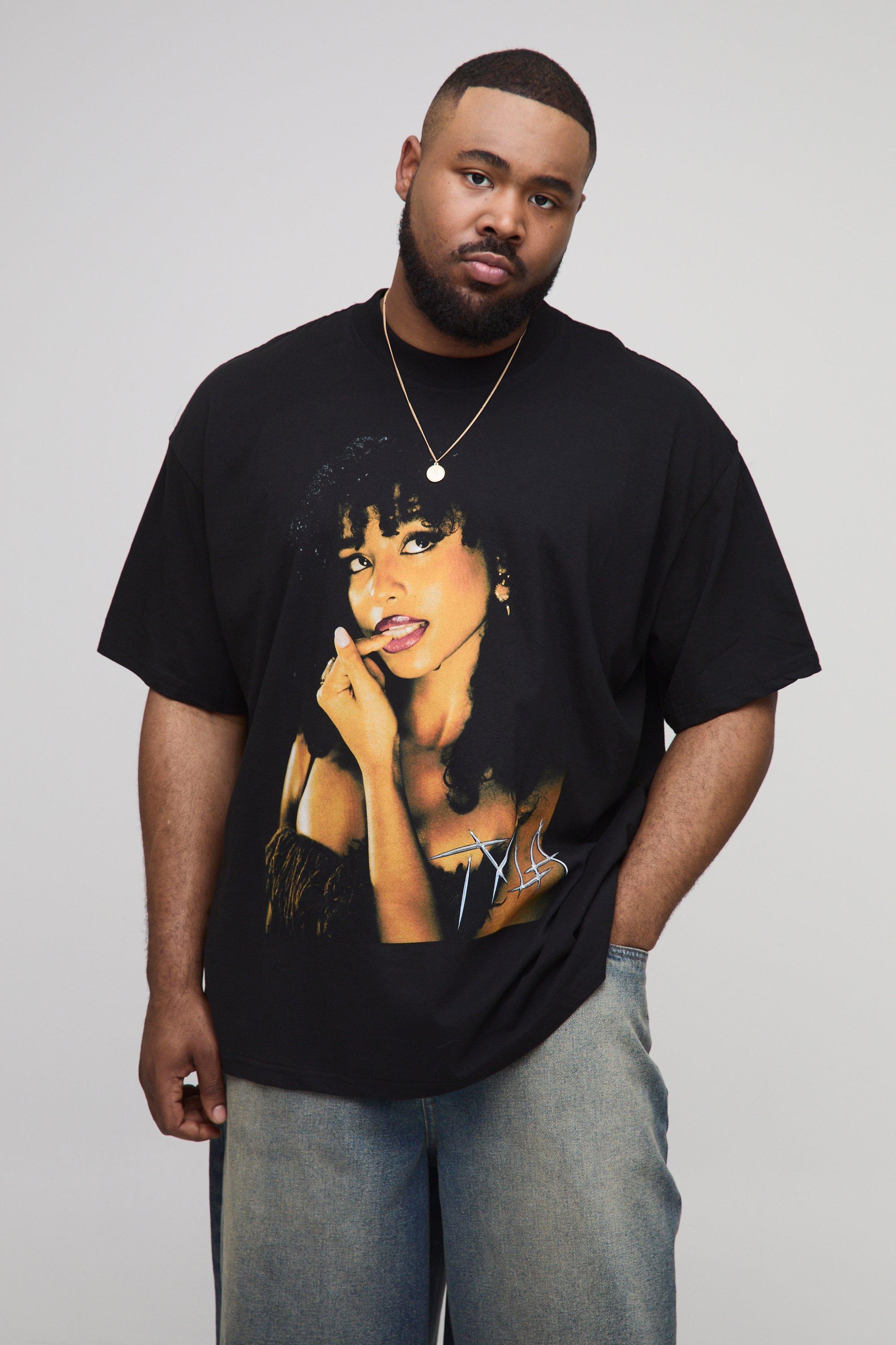 Mens Black Plus Oversized Tyla License Print T-Shirt, Black