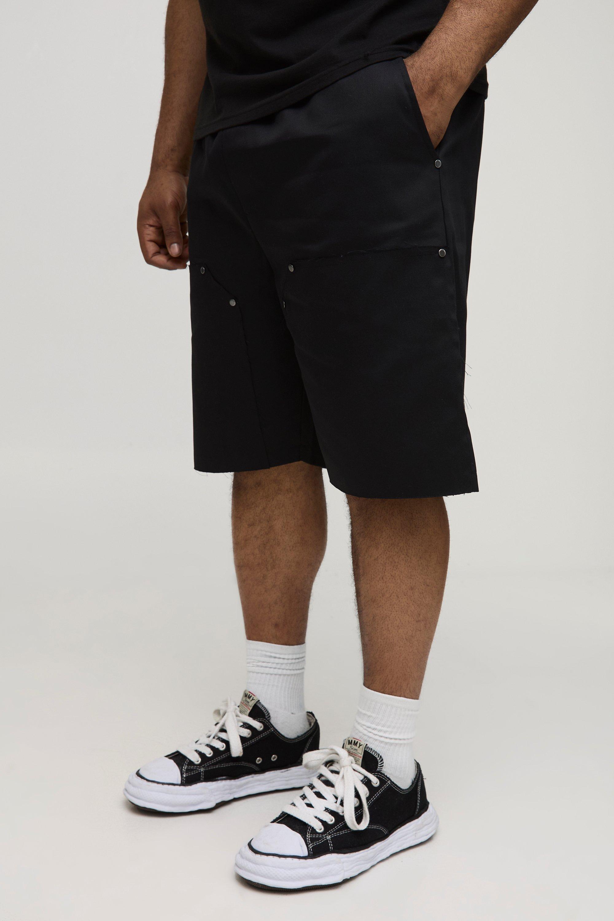 Mens Black Plus Relaxed Fit Elasticated Carpenter Shorts, Black