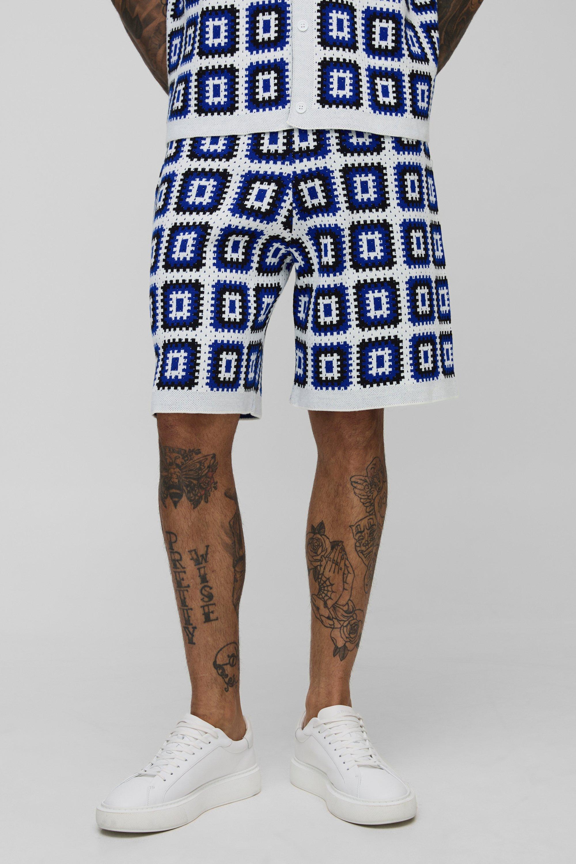Mens Tall Relaxed Crochet Knit Short In White, White