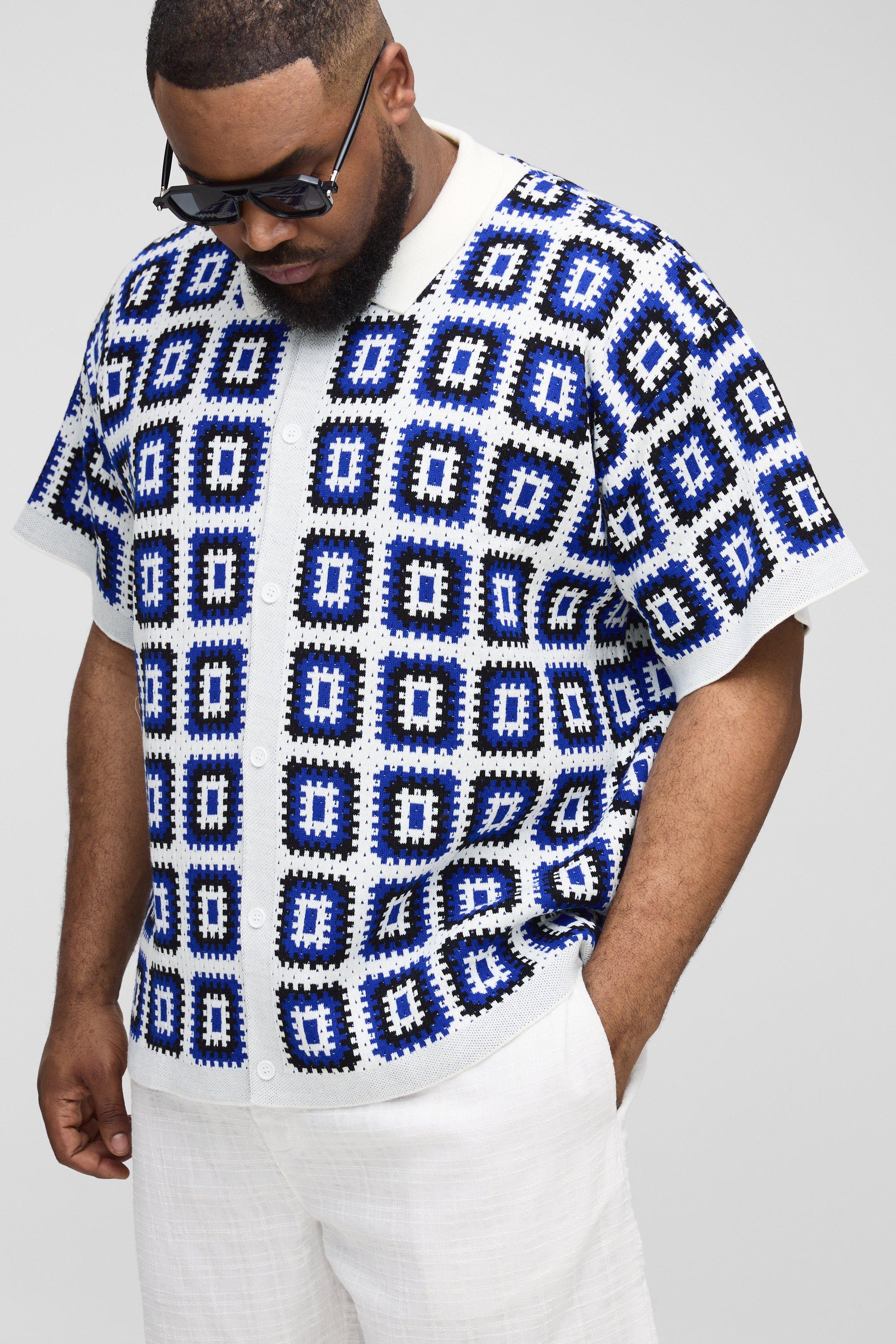 Image of Camicia Plus Size Squadrata Oversize In Maglia Bianca All'Uncinetto, Bianco
