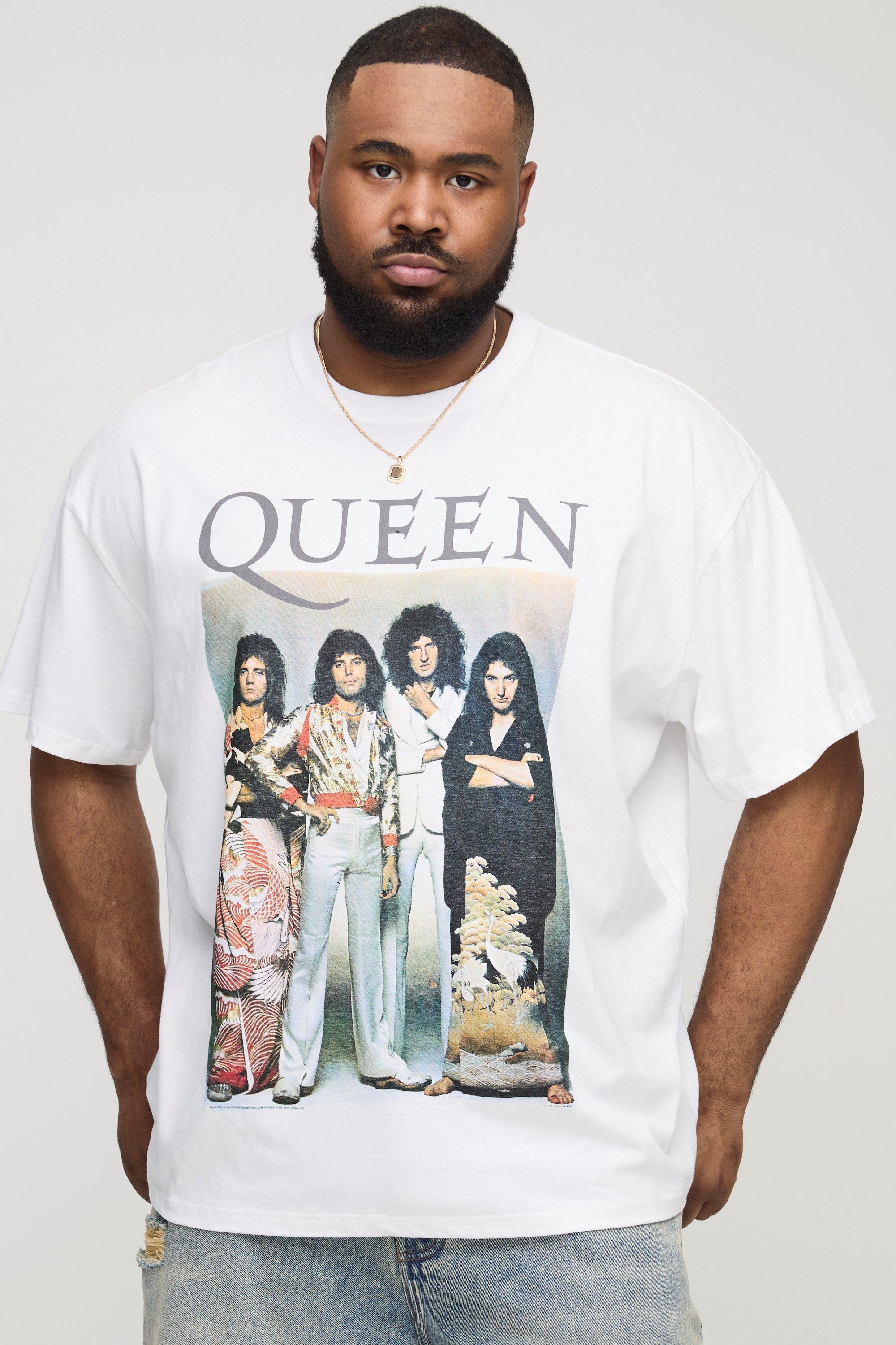 Image of T-shirt Plus Size oversize ufficiale con stampa Queen, Bianco