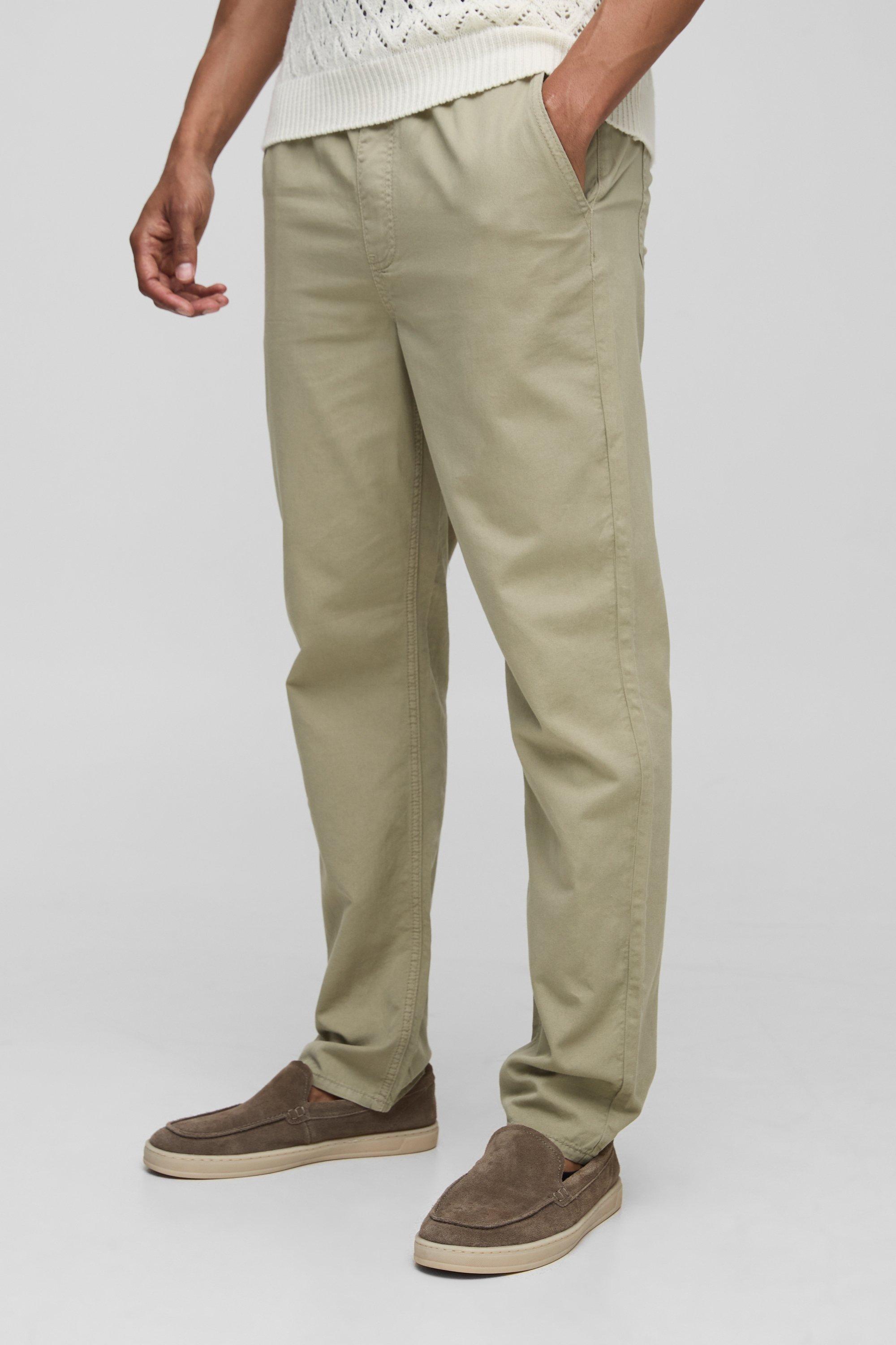 Mens Green Tapered Fit Lightweight Chinos, Green