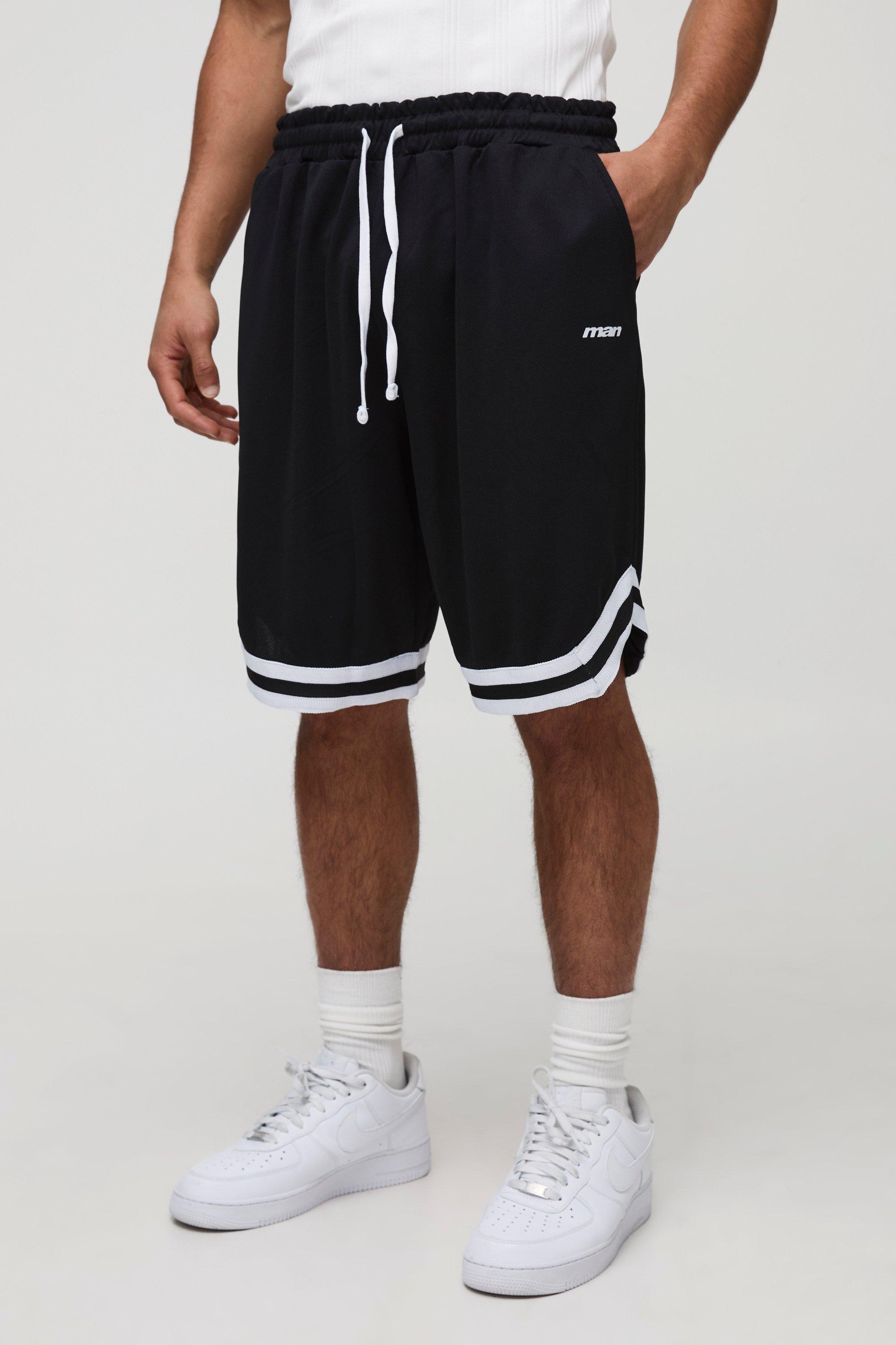 Mens Black Man Mid Length Mesh Basketball Shorts, Black