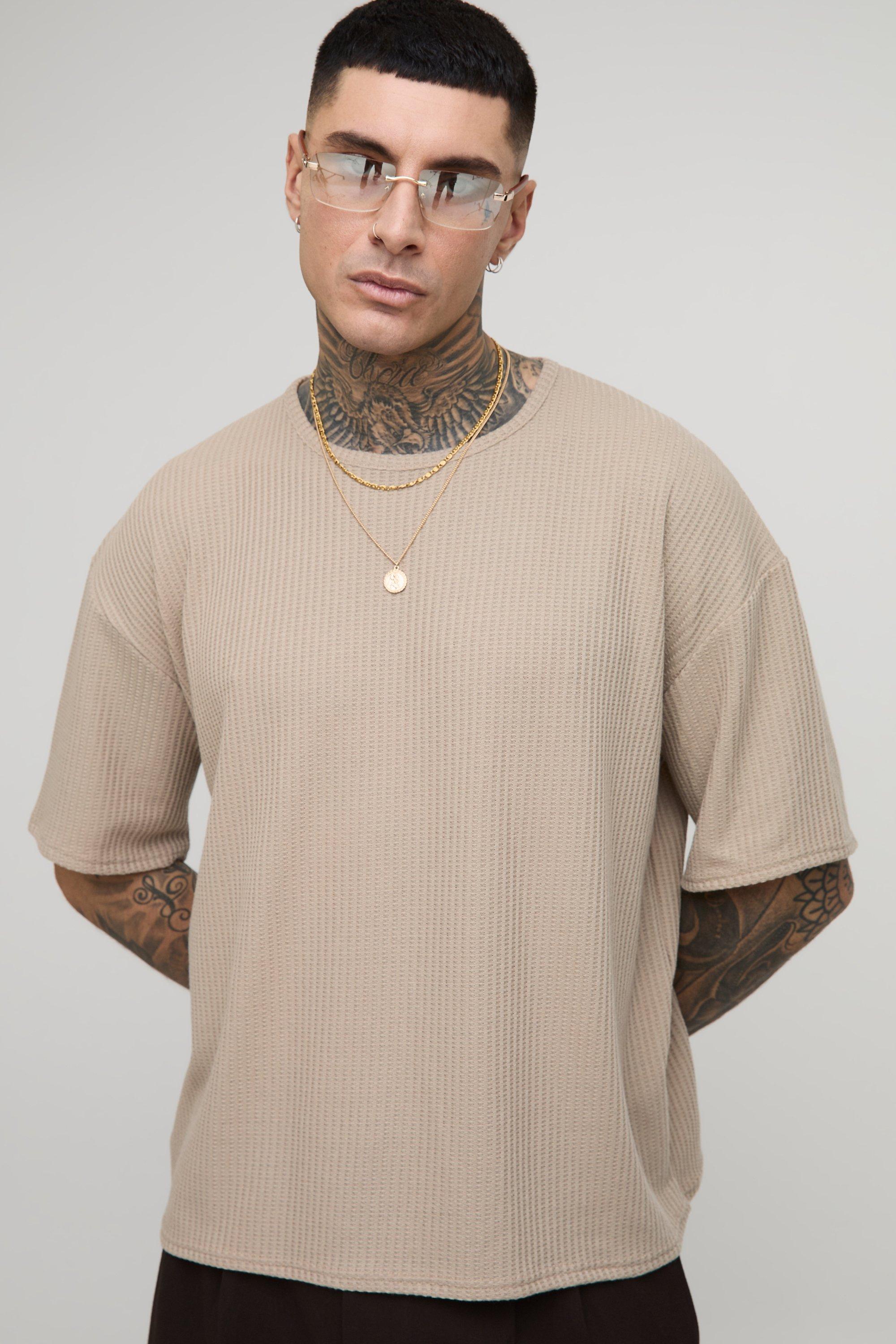 Image of T-shirt Tall oversize con trama in rilievo, Beige