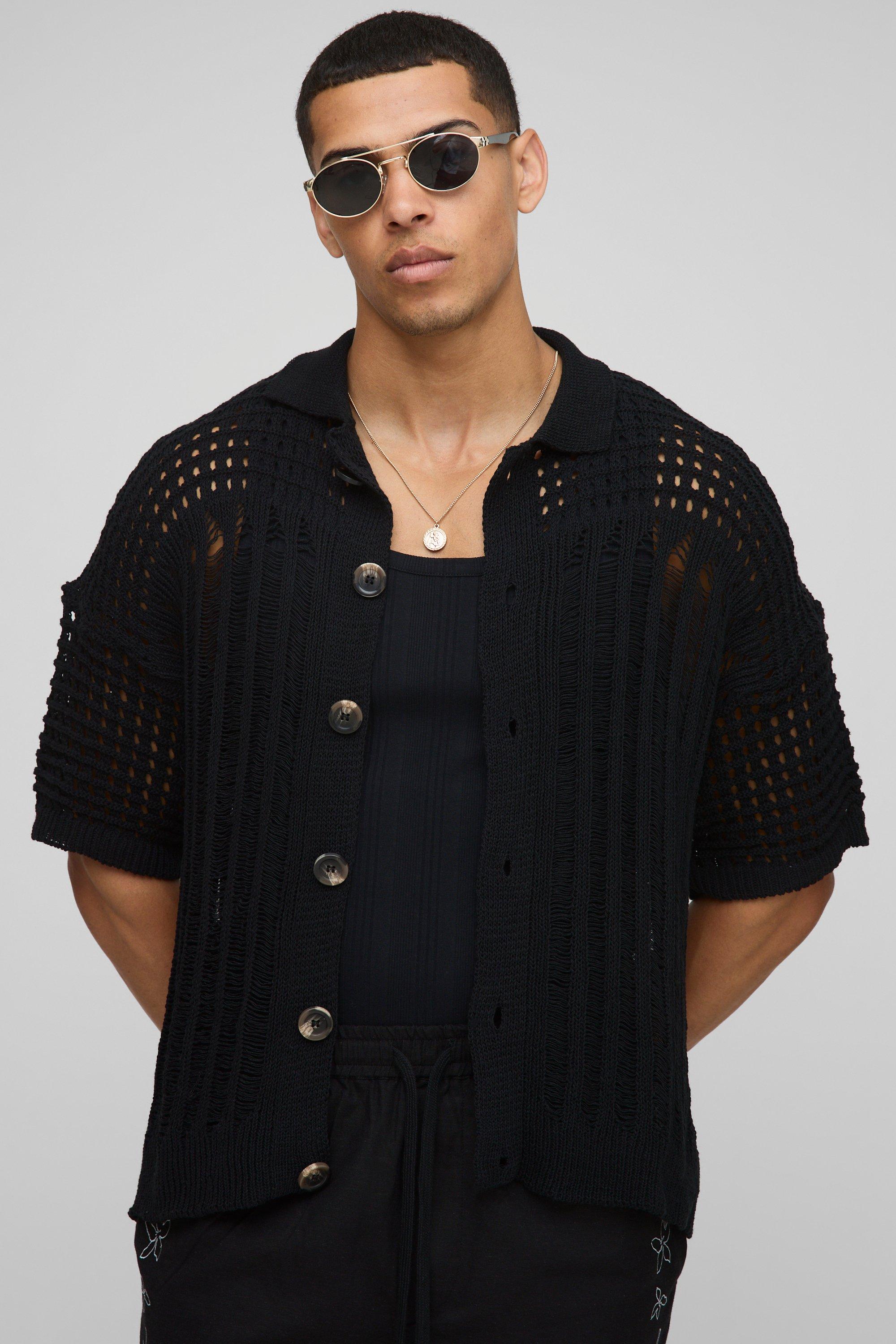 Regular Fit Open Stitch Knitted Shirt