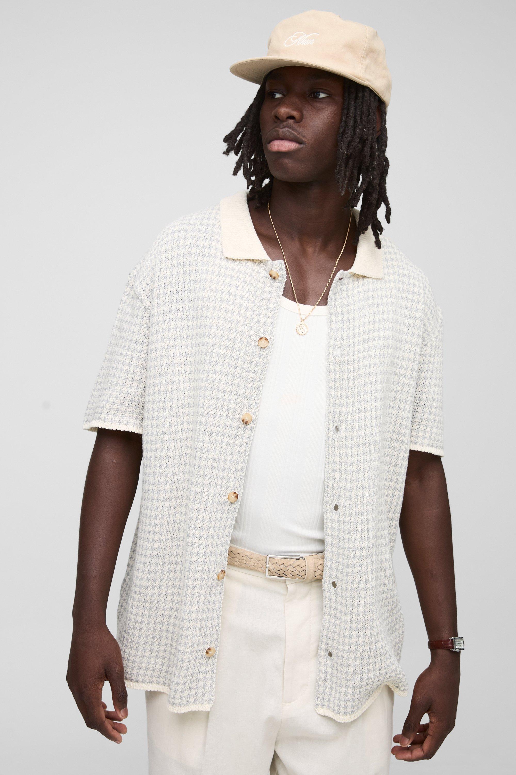 Image of Camicia in maglia in pied-de-poule, Grigio