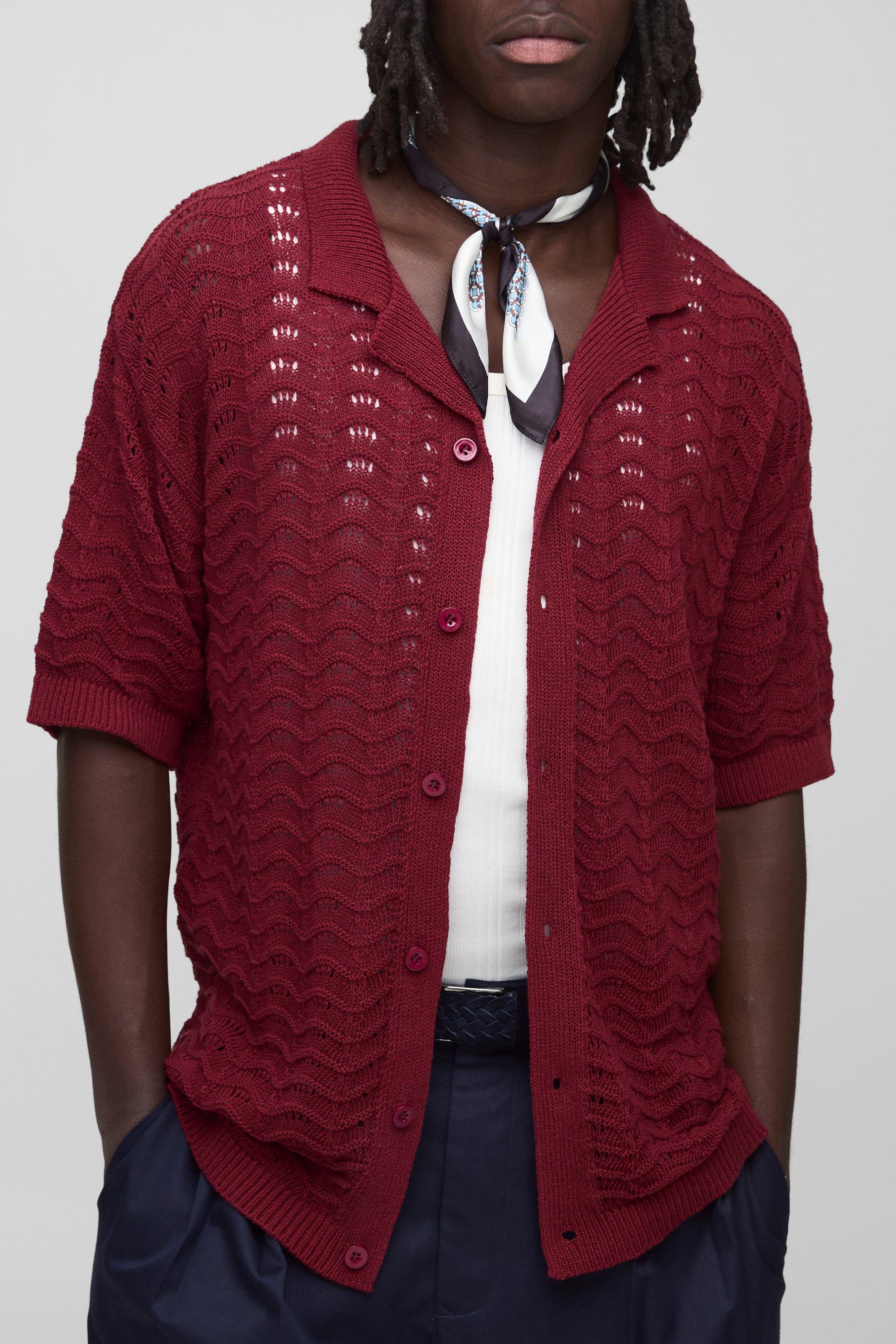 Relaxed Fit Scallop Stitch Revere Knitted Shirt