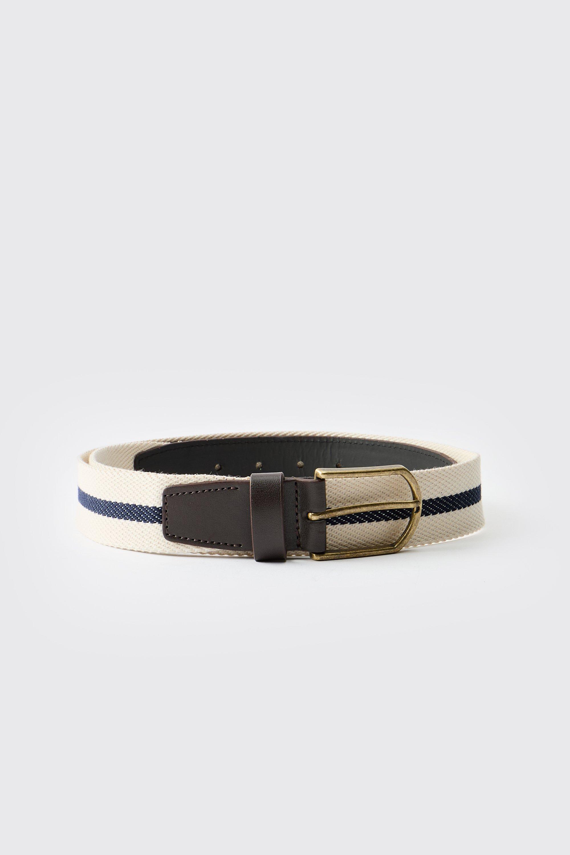 Boohoo Gestreepte Nepleren Riem, Ecru
