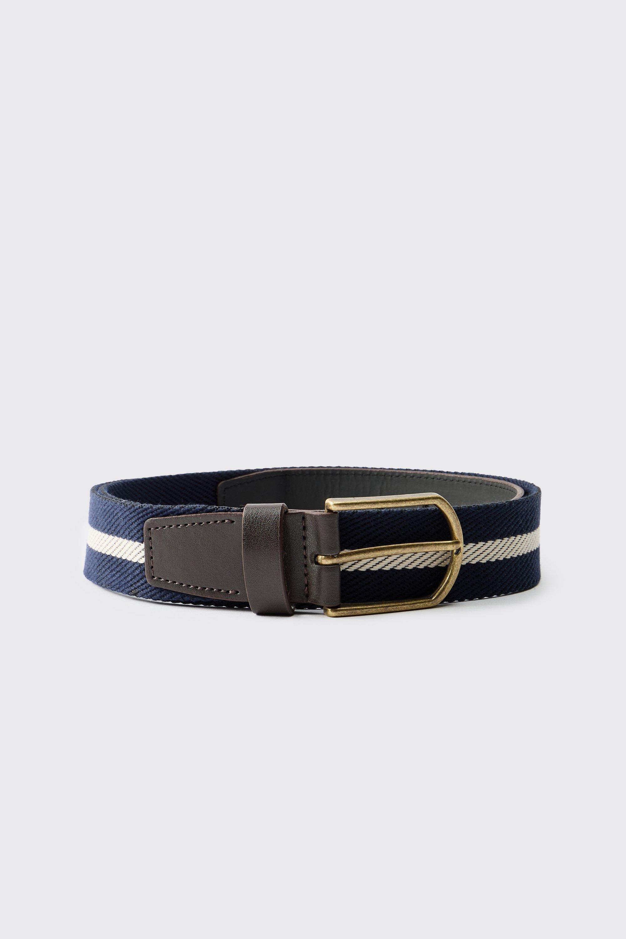 Boohoo Gestreepte Nepleren Riem, Navy