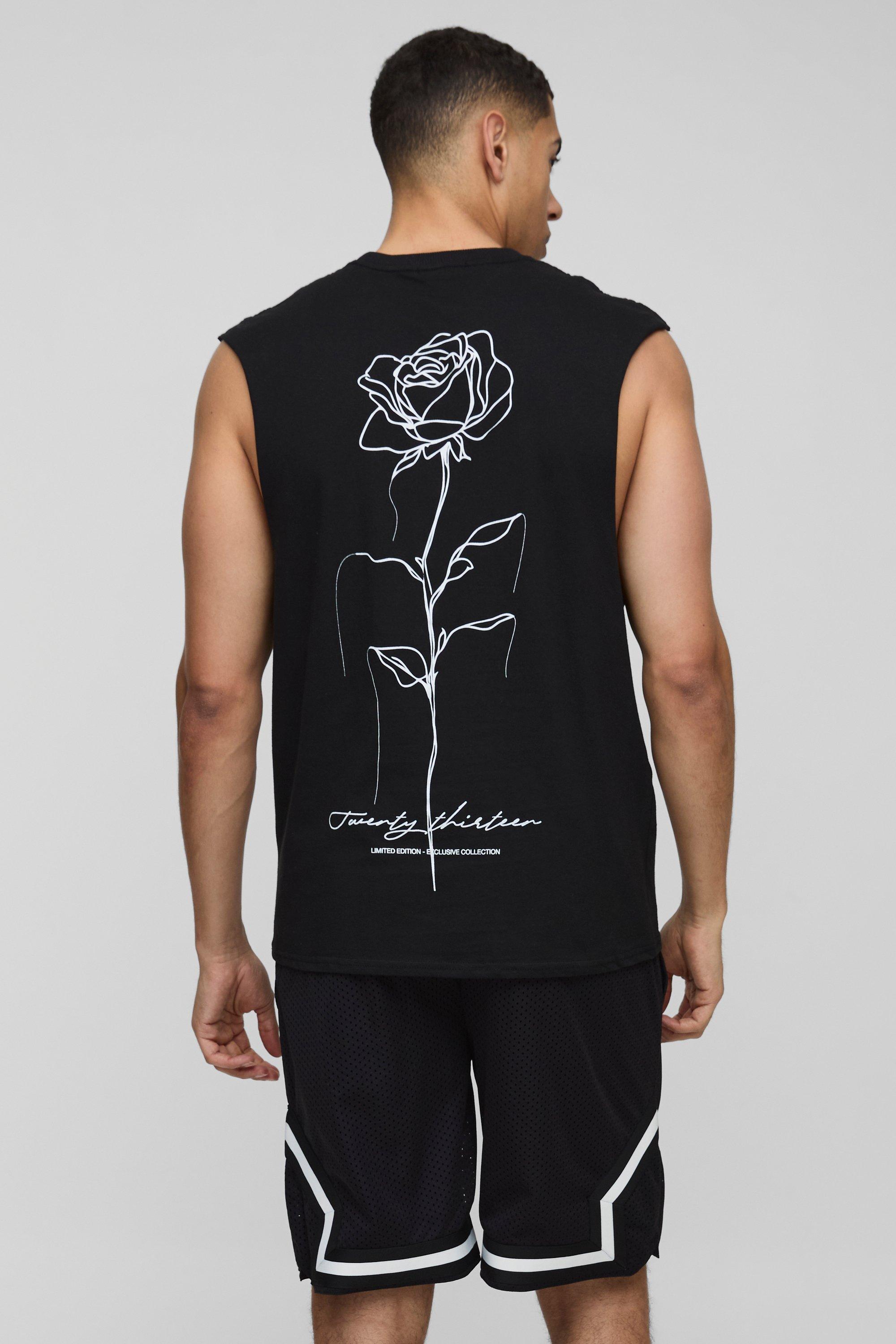 Line Drawn Rose Floral Drop Armhole Tank