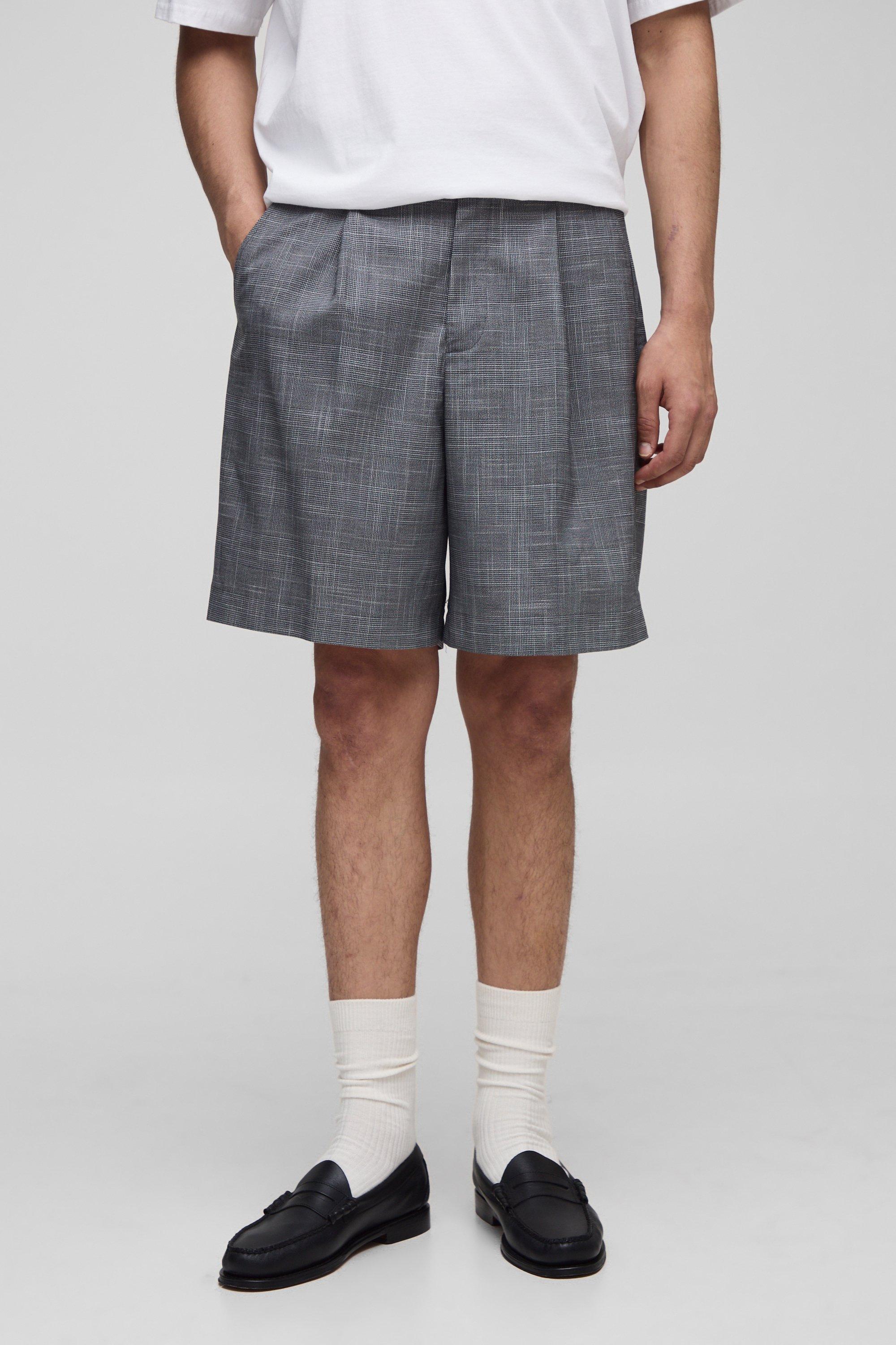 Mens Grey Prince Of Wales Check Tailored Short, Grey